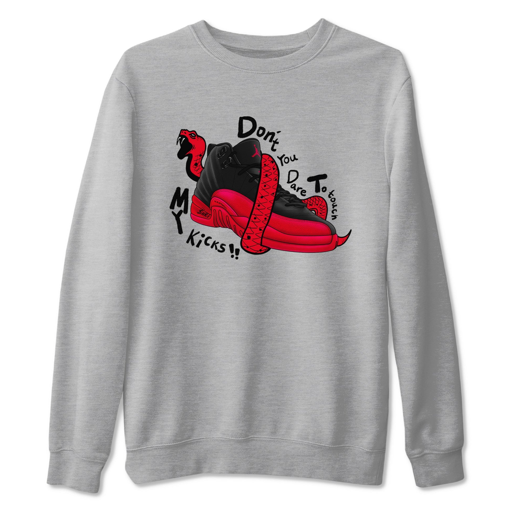 12s Flu Game shirts to match jordans Don't Touch My Kicks sneaker match tees Air Jordan 12 Retro Flu Game match shoes to clothes SNRT Sneaker Tees unisex cotton Heather Grey 2 shirts
