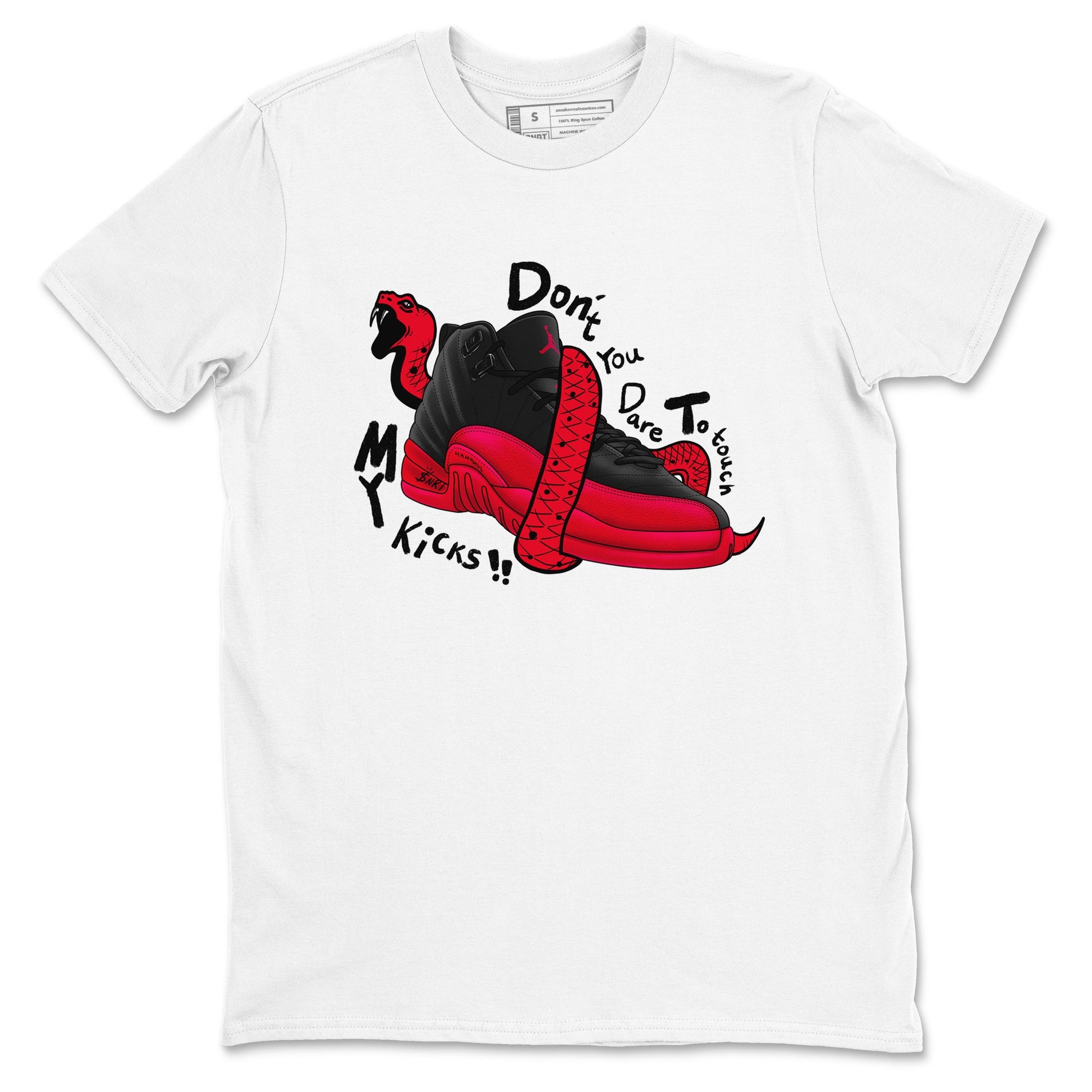 12s Flu Game shirts to match jordans Don't Touch My Kicks sneaker match tees Air Jordan 12 Retro Flu Game match shoes to clothes SNRT Sneaker Tees unisex cotton White 2 shirts