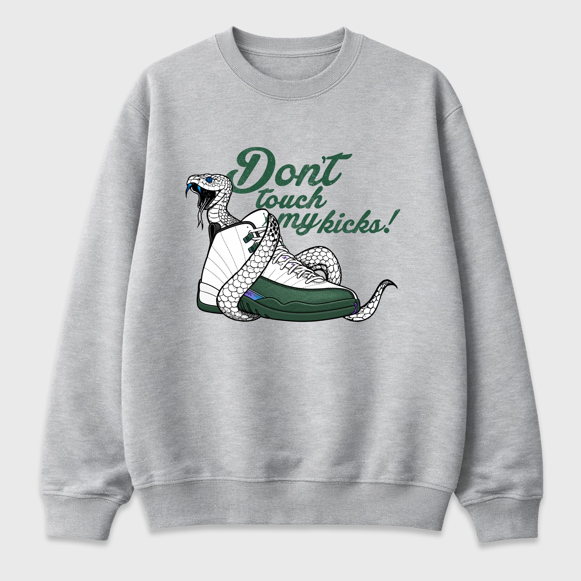 Don't Touch My Kicks Graphic T-Shirt featuring original streetwear artwork designed to match the Air Jordan 12 Summit Green. Heather Grey 2 Graphic Tee.
