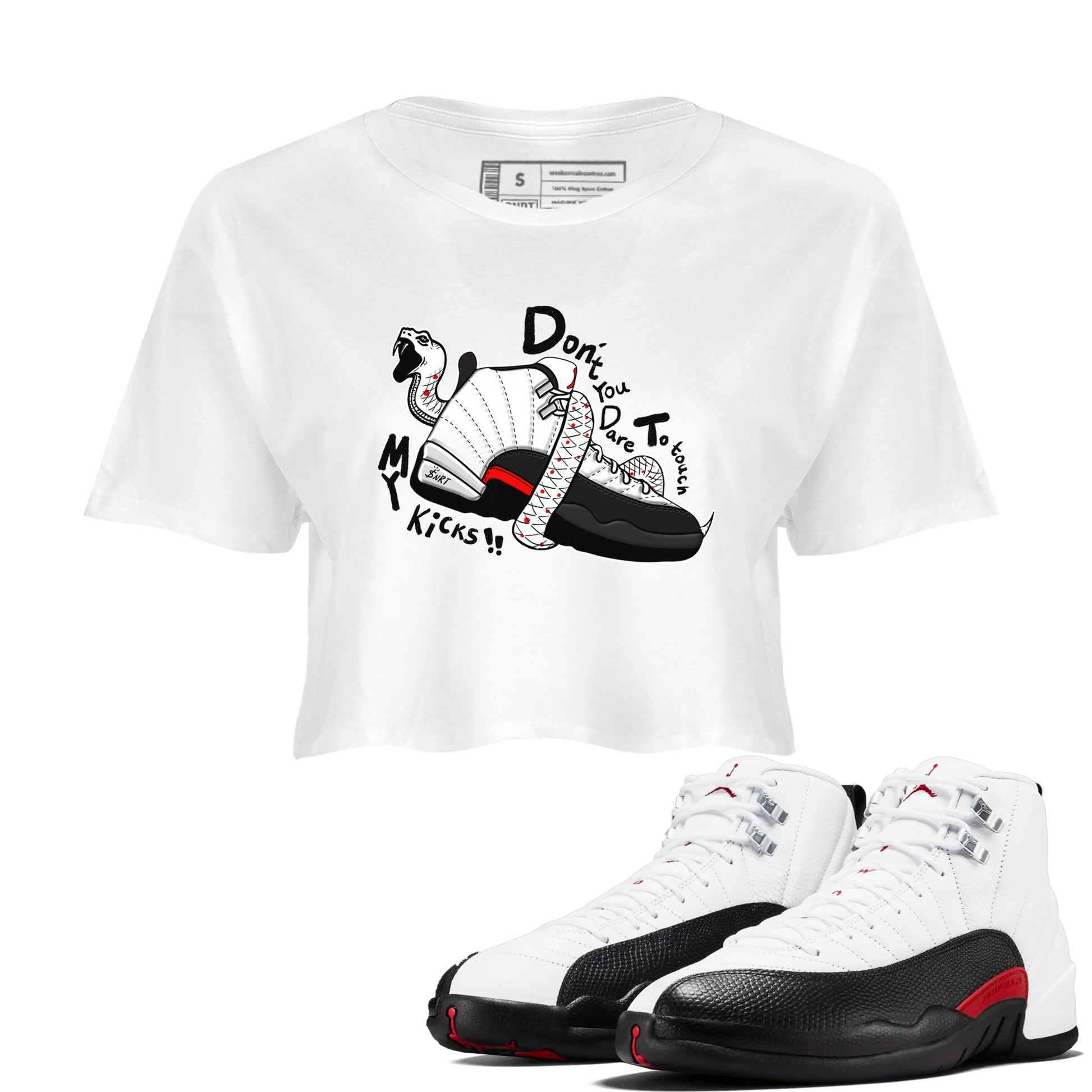 Air Jordan 12 Red Taxi shirts to match jordans Don't Touch My Kicks sneaker match tees 12s Red Taxi SNRT sneaker release Tees White 1 crop length shirt