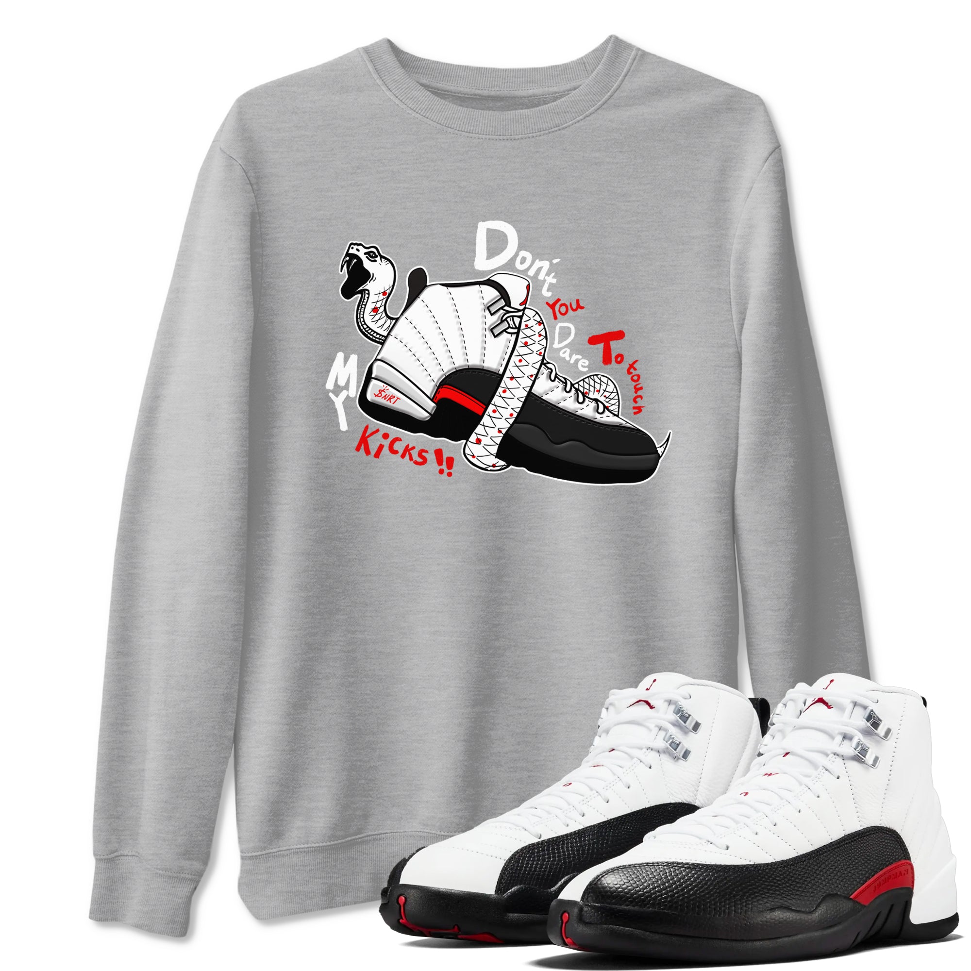 Air Jordan 12 Red Taxi shirts to match jordans Don't Touch My Kicks sneaker match tees 12s Red Taxi SNRT sneaker release Tees unisex cotton Heather Grey 1 crew neck shirt
