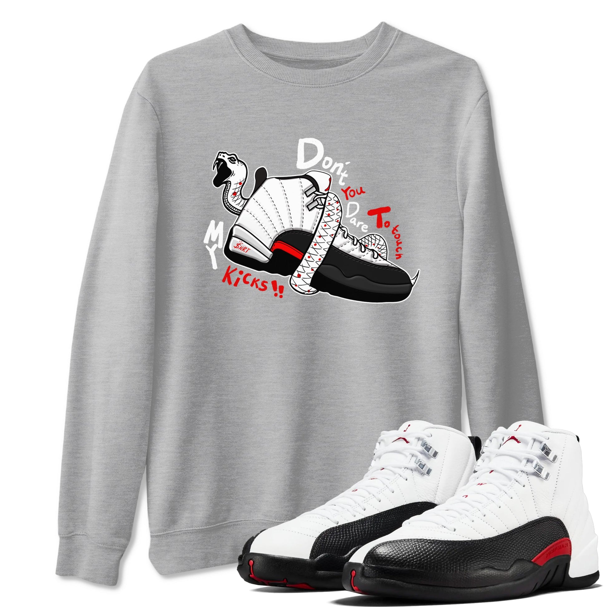 Air Jordan 12 Red Taxi shirts to match jordans Don't Touch My Kicks sneaker match tees 12s Red Taxi SNRT sneaker release Tees unisex cotton Heather Grey 1 crew neck shirt