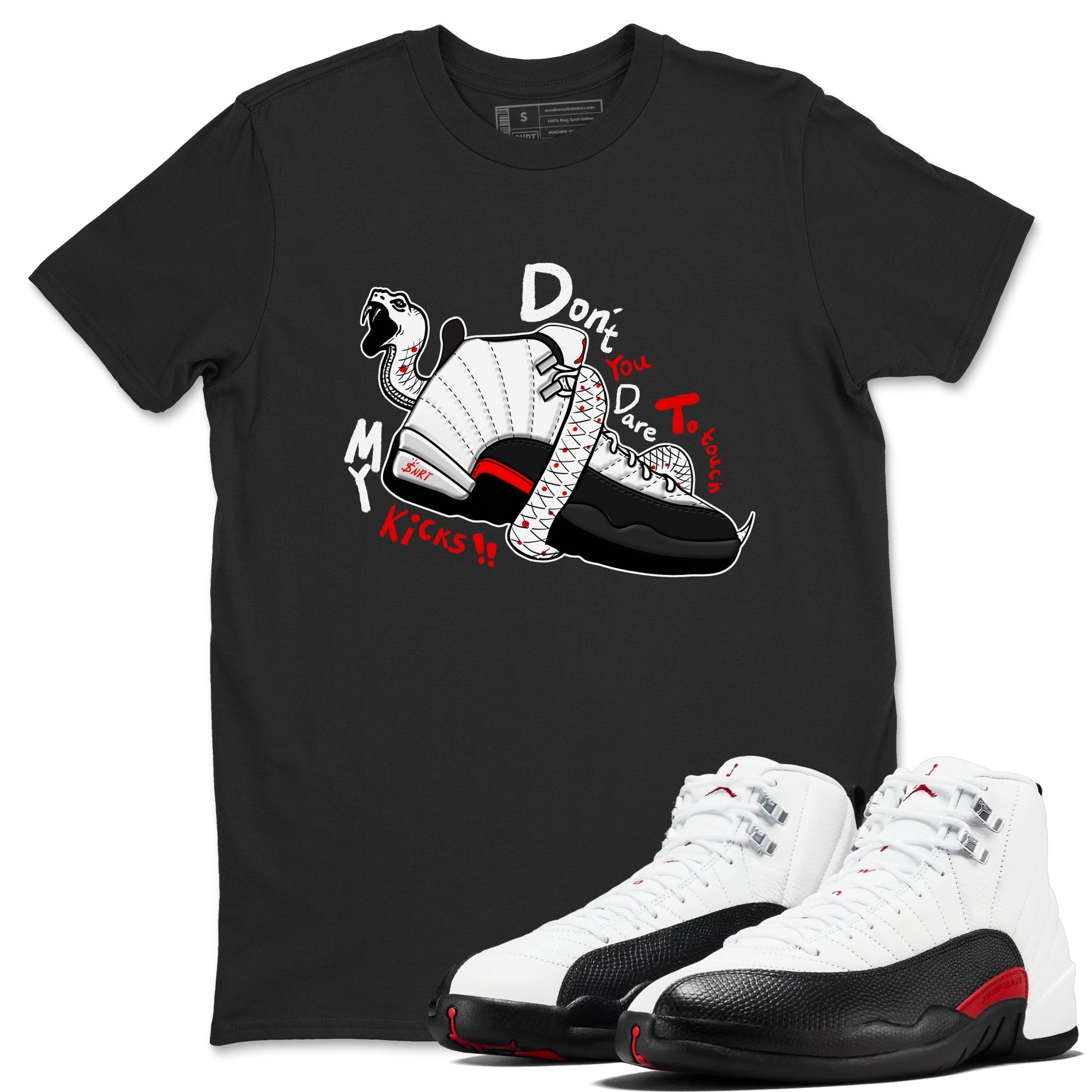 Air Jordan 12 Red Taxi shirts to match jordans Don't Touch My Kicks sneaker match tees 12s Red Taxi SNRT sneaker release Tees unisex cotton Black 1 crew neck shirt
