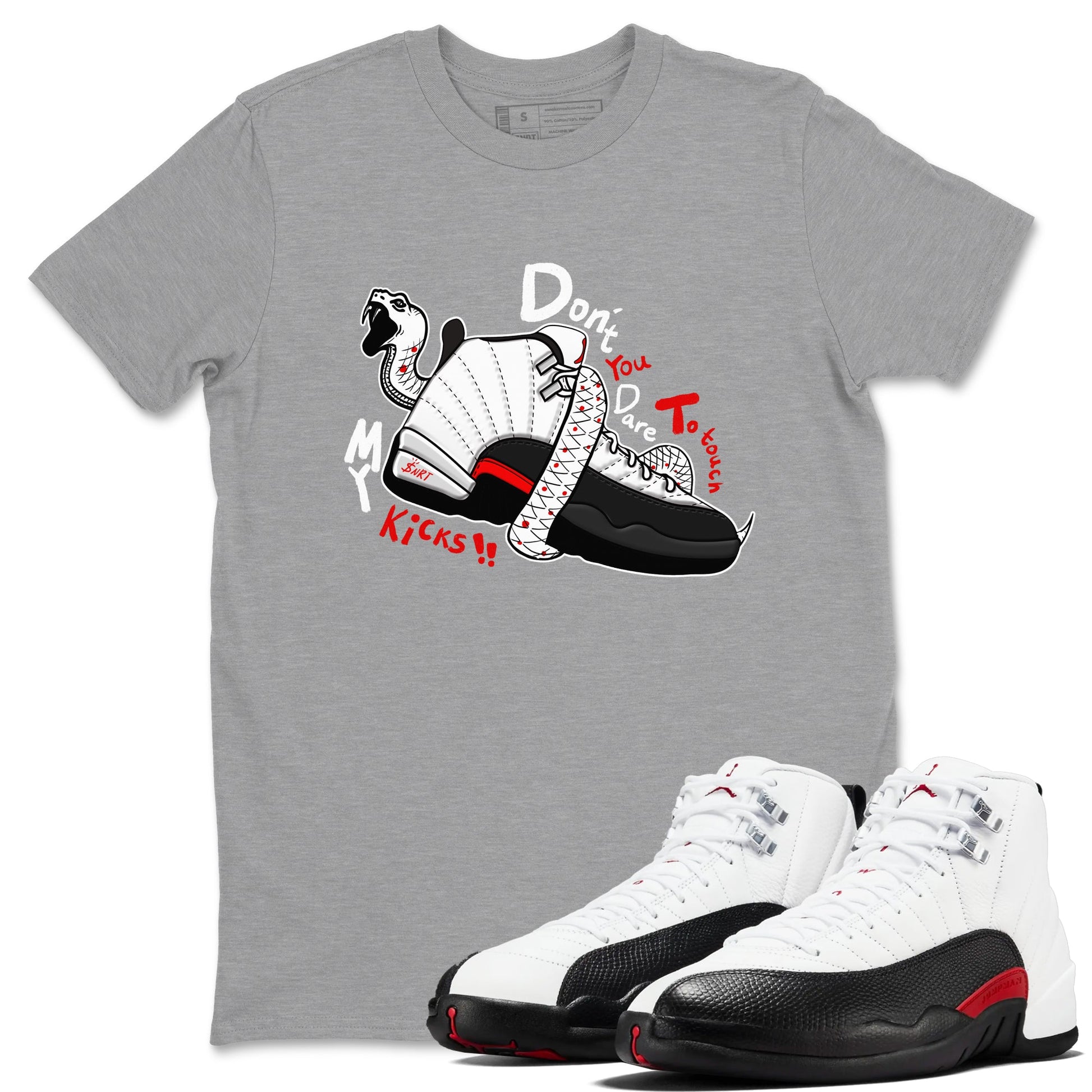Air Jordan 12 Red Taxi shirts to match jordans Don't Touch My Kicks sneaker match tees 12s Red Taxi SNRT sneaker release Tees unisex cotton Heather Grey 1 crew neck shirt