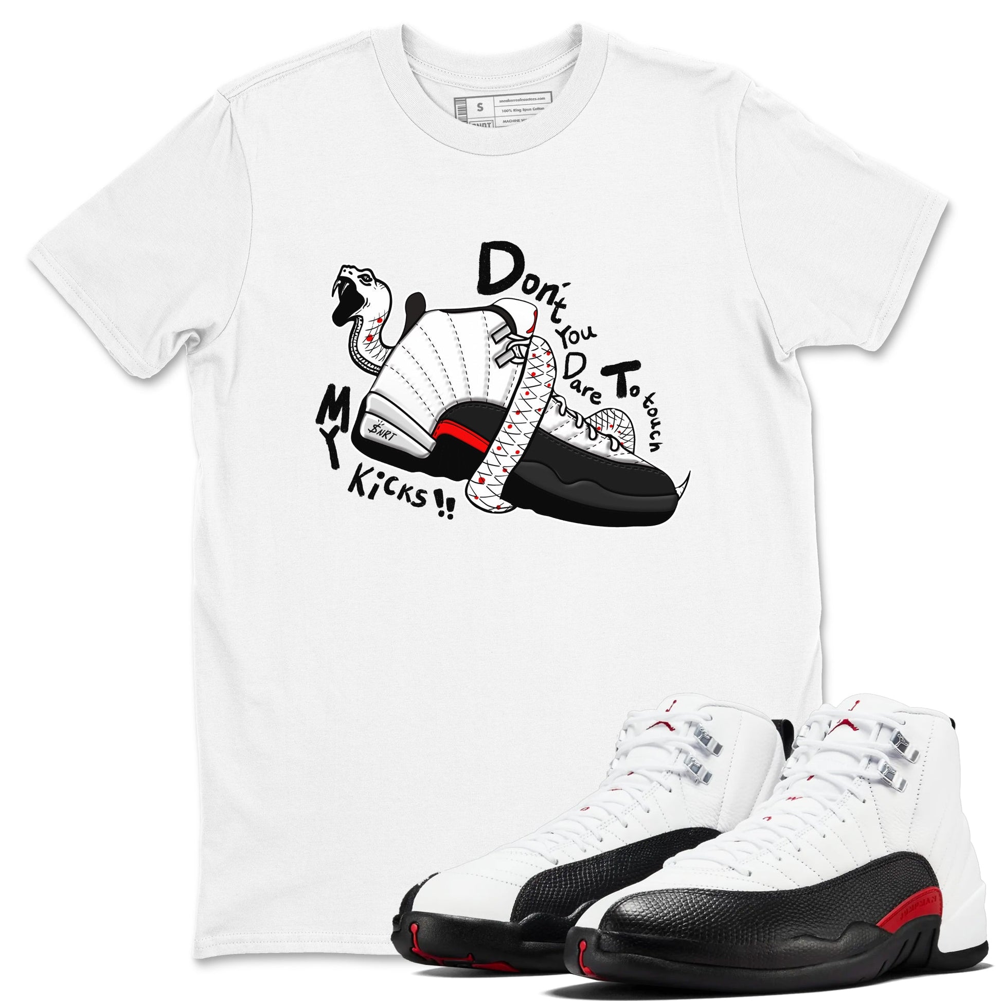 Air Jordan 12 Red Taxi shirts to match jordans Don't Touch My Kicks sneaker match tees 12s Red Taxi SNRT sneaker release Tees unisex cotton White 1 crew neck shirt