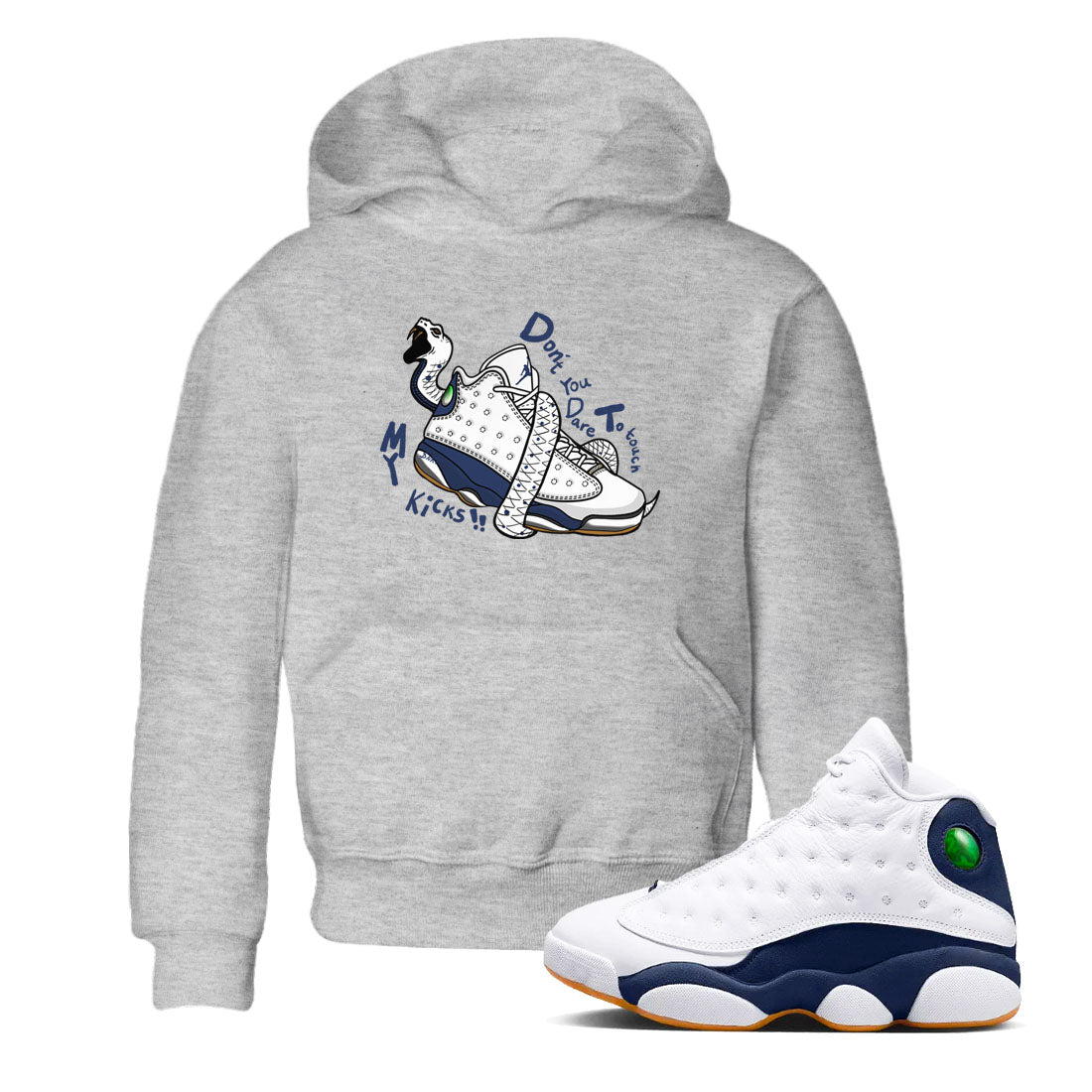 13s Midnight Navy shirts to match jordans Don't Touch My Kicks sneaker match tees Air Jordan 13 Midnight Navy SNRT Sneaker Release Tees Youth Baby Heather Grey 1 crew neck shirts