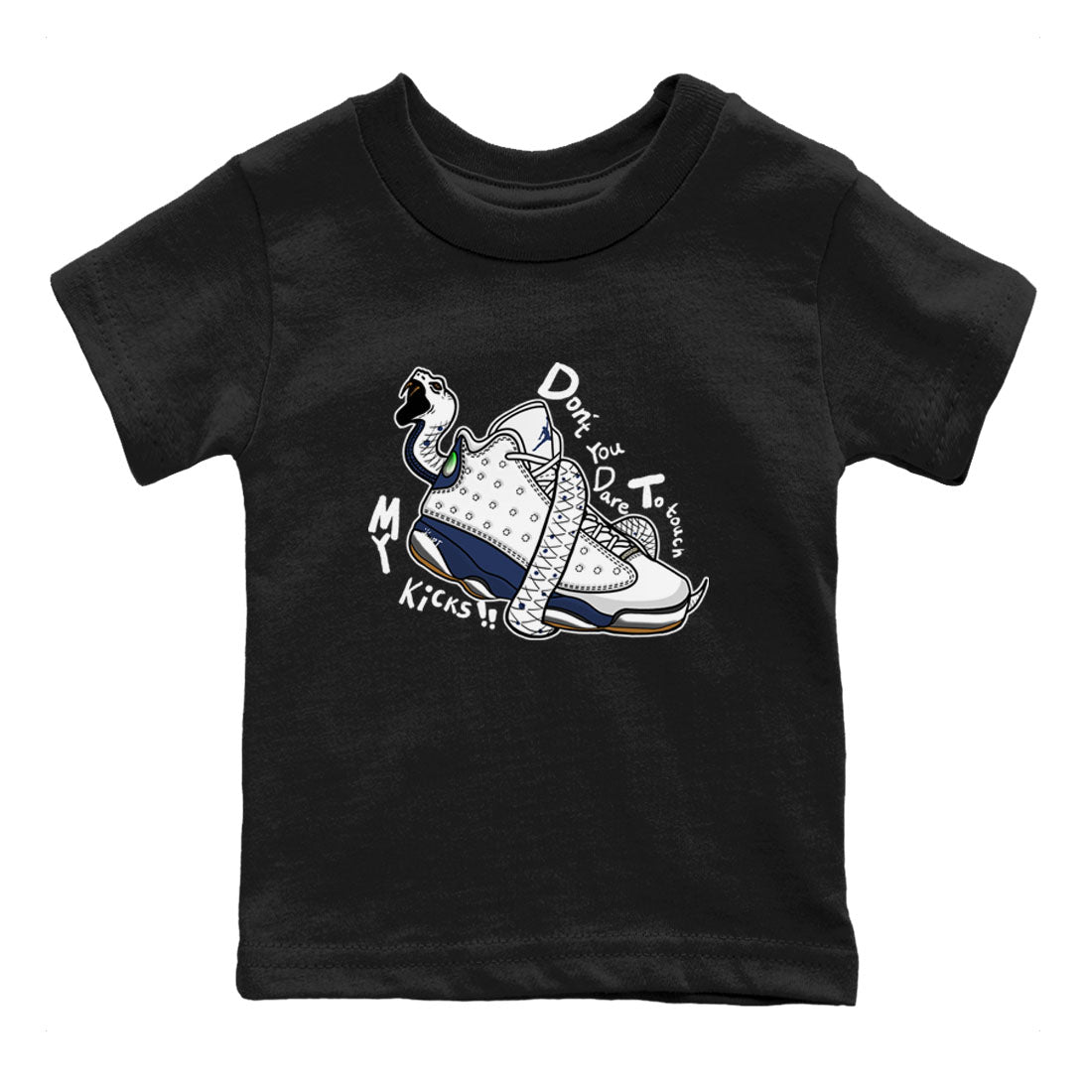 13s Midnight Navy shirts to match jordans Don't Touch My Kicks sneaker match tees Air Jordan 13 Midnight Navy SNRT Sneaker Release Tees Youth Baby Black 2 crew neck shirts