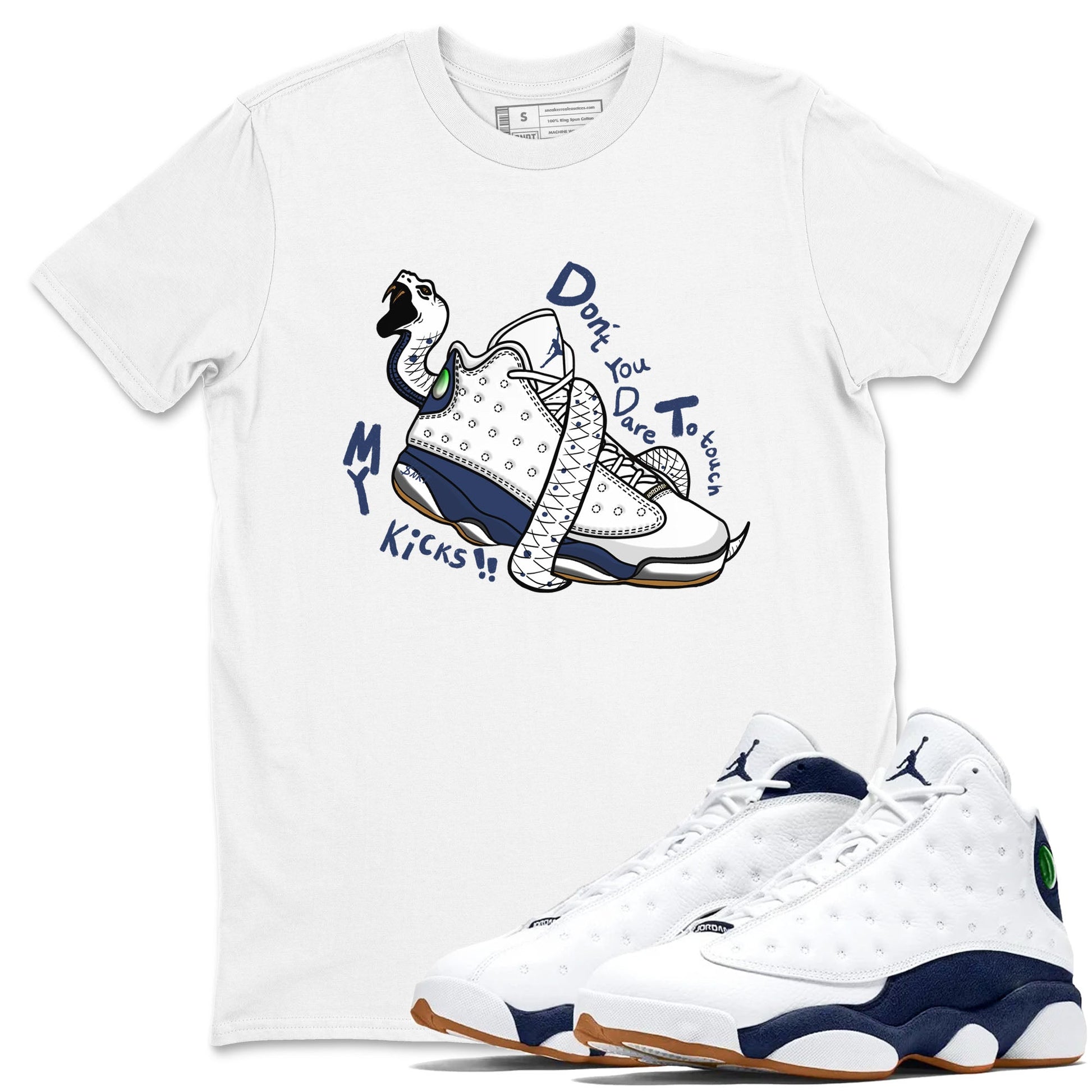 13s Midnight Navy shirts to match jordans Don't Touch My Kicks sneaker match tees Air Jordan 13 Midnight Navy SNRT Sneaker Release Tees unisex cotton White 1 crew neck shirts