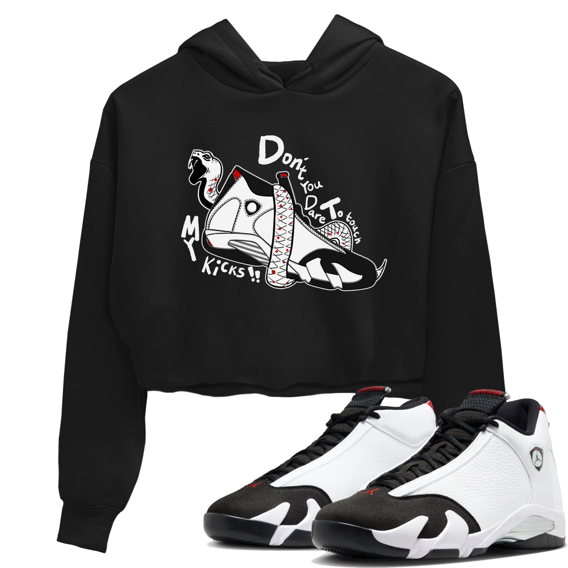 Air Jordan 14 Black Toe t shirts to match sneakers Don't Touch My Kicks sneaker match tees 14s Black Toe sneaker match tee SNRT Sneaker Tees unisex cotton Black 1 crop tee