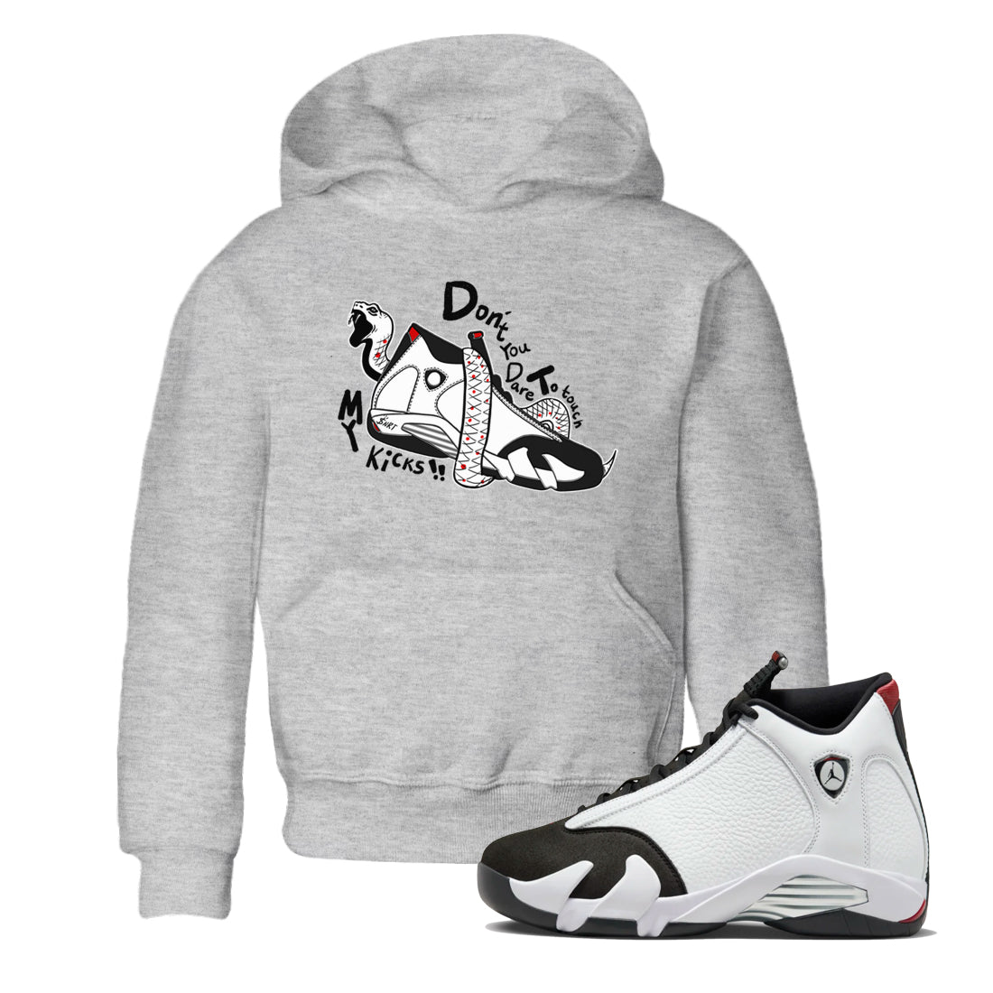 Air Jordan 14 Black Toe t shirts to match sneakers Don't Touch My Kicks sneaker match tees 14s Black Toe sneaker match tee SNRT Sneaker Tees Youth Baby Heather Grey 1 tee