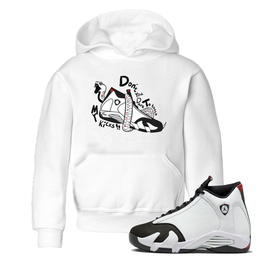 Air Jordan 14 Black Toe t shirts to match sneakers Don't Touch My Kicks sneaker match tees 14s Black Toe sneaker match tee SNRT Sneaker Tees Youth Baby White 1 tee