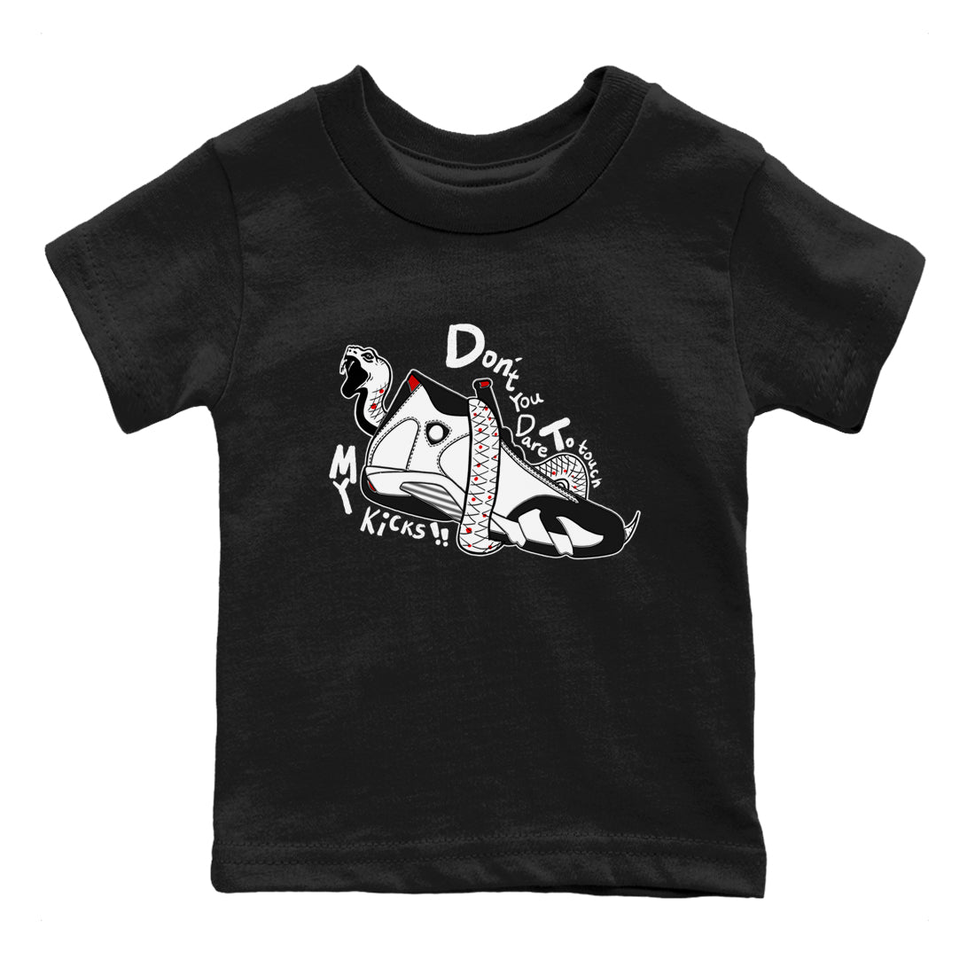 Air Jordan 14 Black Toe t shirts to match sneakers Don't Touch My Kicks sneaker match tees 14s Black Toe sneaker match tee SNRT Sneaker Tees Youth Baby Black 2 tee