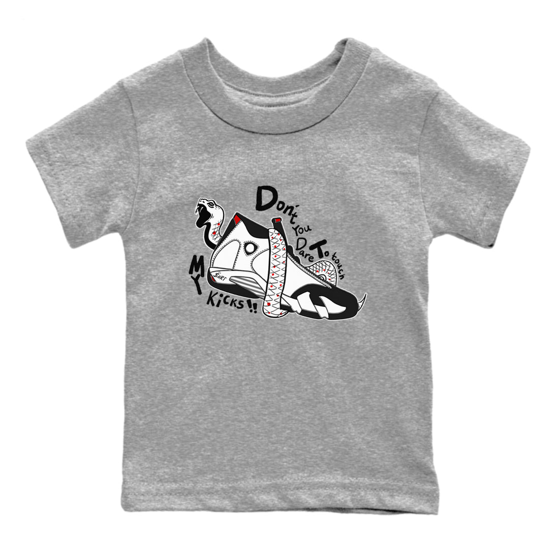 Air Jordan 14 Black Toe t shirts to match sneakers Don't Touch My Kicks sneaker match tees 14s Black Toe sneaker match tee SNRT Sneaker Tees Youth Baby Heather Grey 2 tee