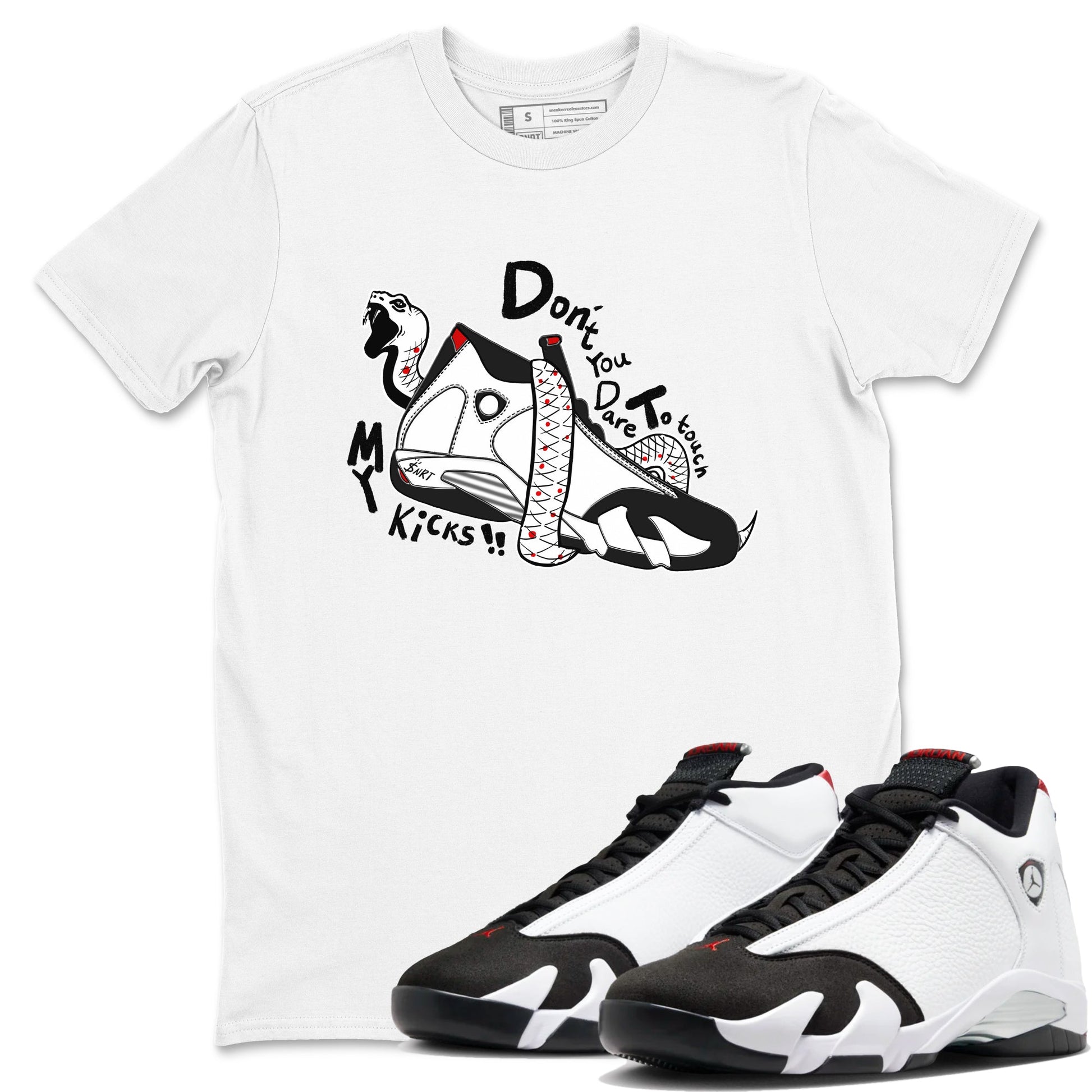 Air Jordan 14 Black Toe t shirts to match sneakers Don't Touch My Kicks sneaker match tees 14s Black Toe sneaker match tee SNRT Sneaker Tees unisex cotton White 1 shirts