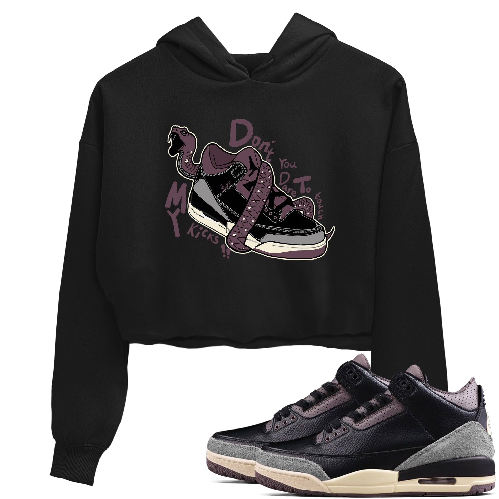 AJ3 A Ma Maniere x Black shirts to match jordans Don't Touch My Kicks sneaker match tees A Ma Maniere x Air Jordan 3 “Black” SNRT Sneaker Tees streetwear brand Black 1 crop tee