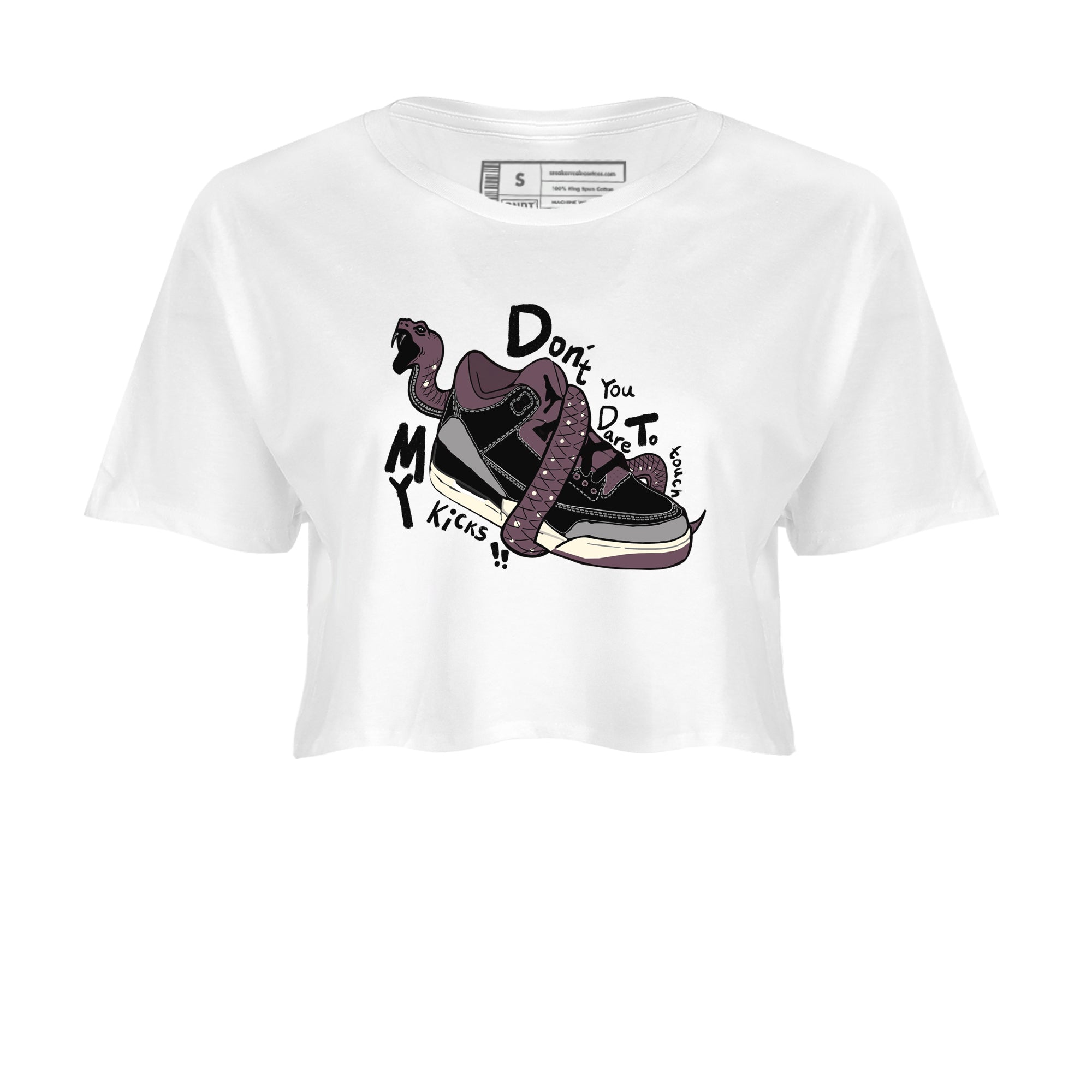 AJ3 A Ma Maniere x Black shirts to match jordans Don't Touch My Kicks sneaker match tees A Ma Maniere x Air Jordan 3 “Black” SNRT Sneaker Tees streetwear brand White 2 crop tee