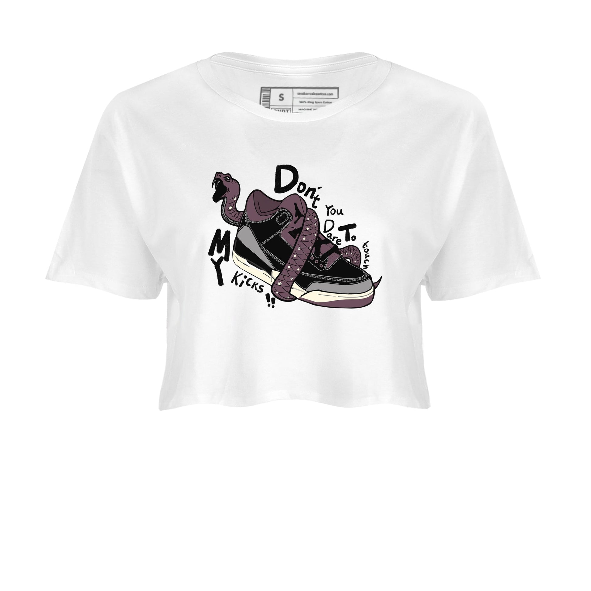 AJ3 A Ma Maniere x Black shirts to match jordans Don't Touch My Kicks sneaker match tees A Ma Maniere x Air Jordan 3 “Black” SNRT Sneaker Tees streetwear brand White 2 crop tee