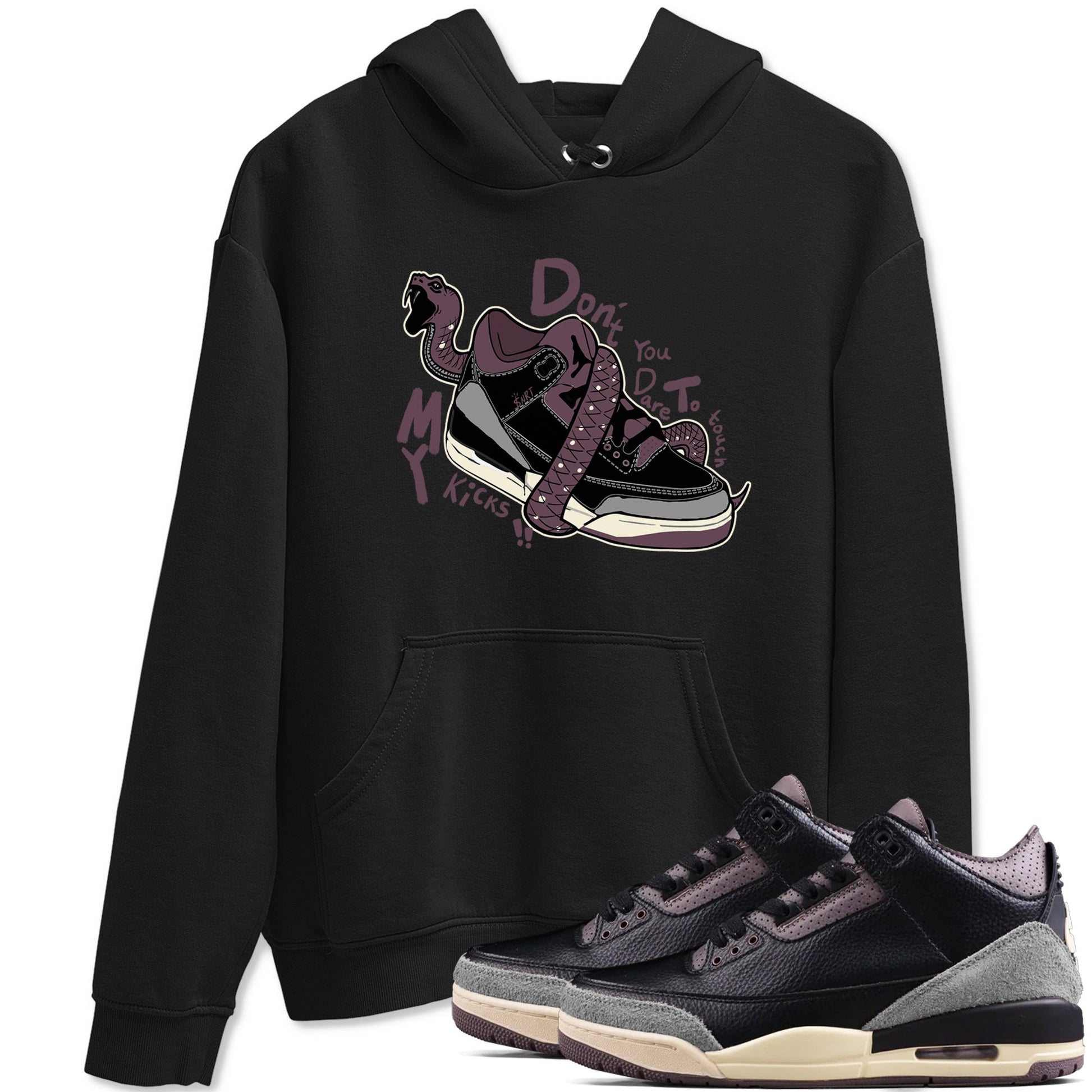 AJ3 A Ma Maniere x Black shirts to match jordans Don't Touch My Kicks sneaker match tees A Ma Maniere x Air Jordan 3 “Black” SNRT Sneaker Tees streetwear brand Black 1 unisex cotton tee