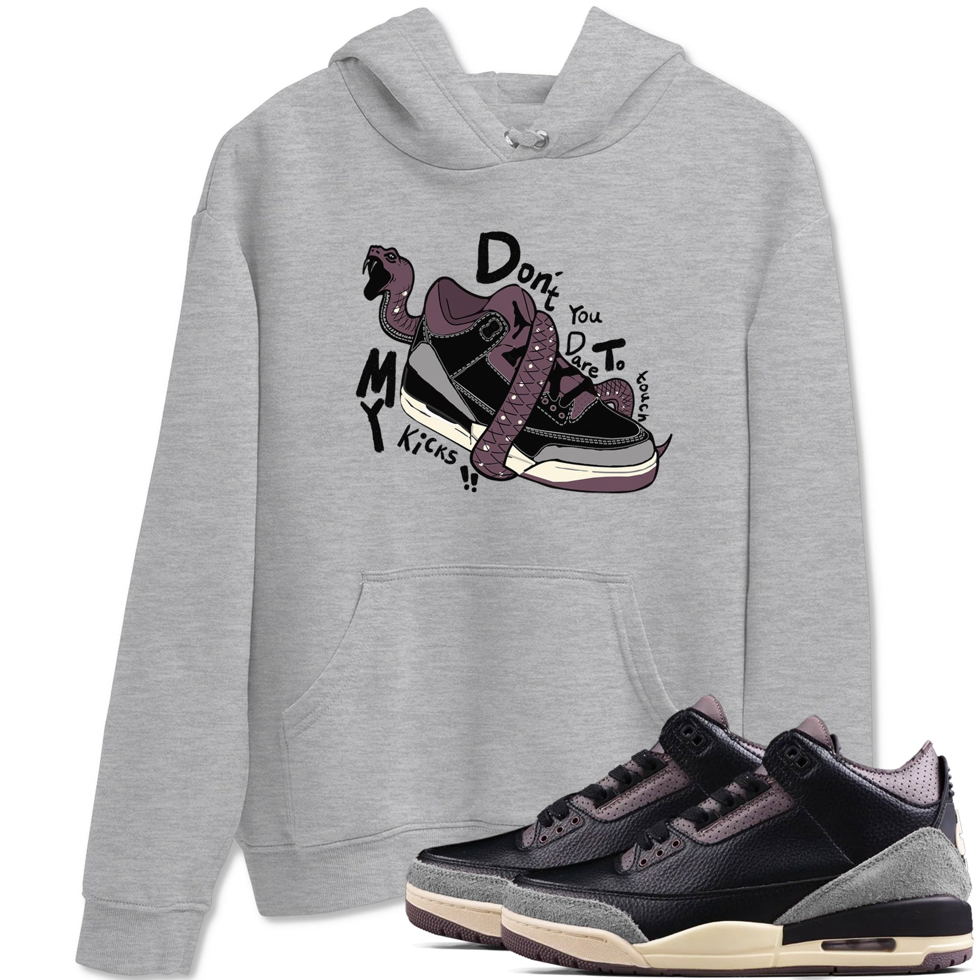 AJ3 A Ma Maniere x Black shirts to match jordans Don't Touch My Kicks sneaker match tees A Ma Maniere x Air Jordan 3 “Black” SNRT Sneaker Tees streetwear brand Heather Grey 1 unisex cotton tee