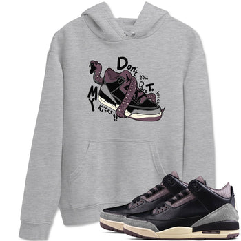 AJ3 A Ma Maniere x Black shirts to match jordans Don't Touch My Kicks sneaker match tees A Ma Maniere x Air Jordan 3 “Black” SNRT Sneaker Tees streetwear brand Heather Grey 1 unisex cotton tee