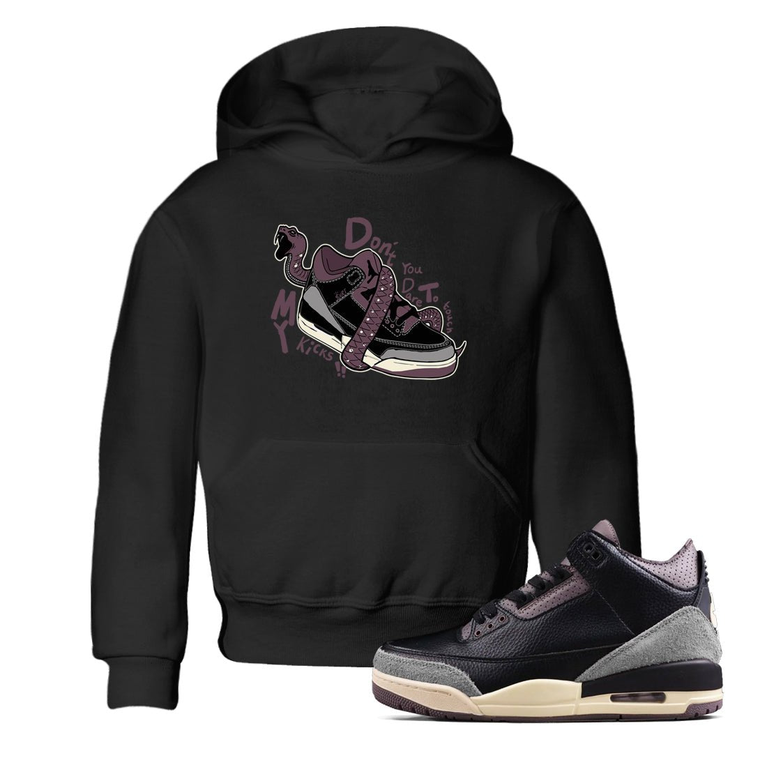 AJ3 A Ma Maniere x Black shirts to match jordans Don't Touch My Kicks sneaker match tees A Ma Maniere x Air Jordan 3 “Black” SNRT Sneaker Tees streetwear brand Baby and Youth Black 1 cotton tee