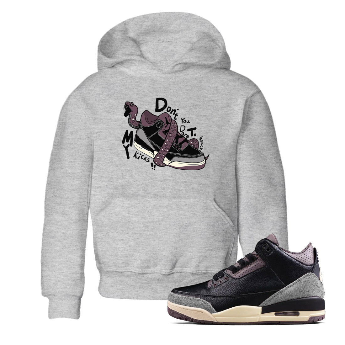 AJ3 A Ma Maniere x Black shirts to match jordans Don't Touch My Kicks sneaker match tees A Ma Maniere x Air Jordan 3 “Black” SNRT Sneaker Tees streetwear brand Baby and Youth Heather Grey 1 cotton tee