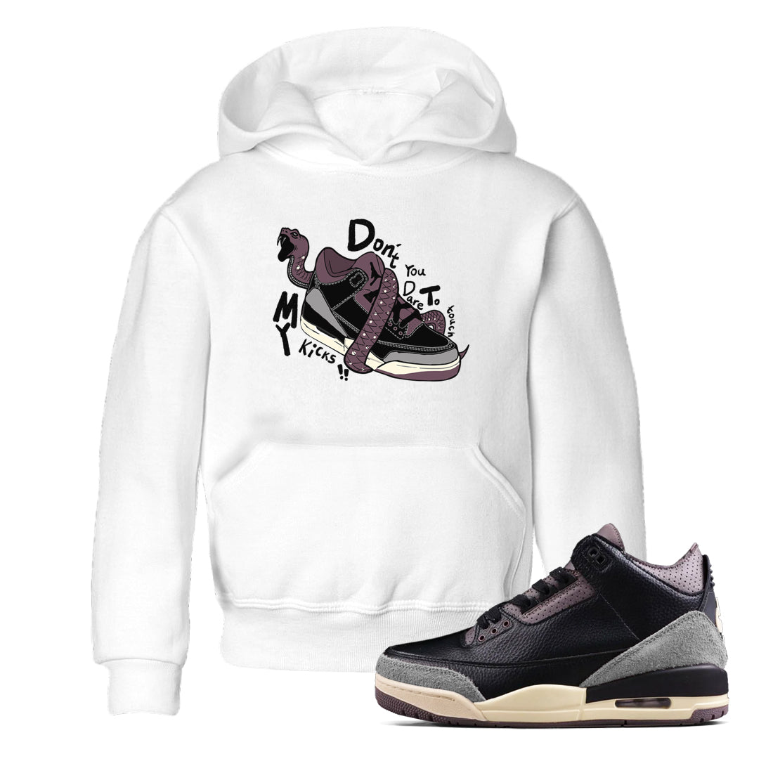 AJ3 A Ma Maniere x Black shirts to match jordans Don't Touch My Kicks sneaker match tees A Ma Maniere x Air Jordan 3 “Black” SNRT Sneaker Tees streetwear brand Baby and Youth White 1 cotton tee