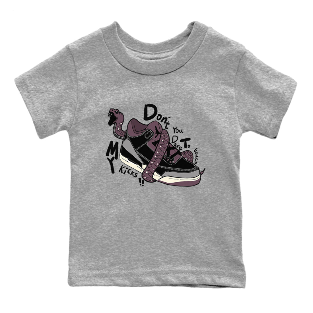 AJ3 A Ma Maniere x Black shirts to match jordans Don't Touch My Kicks sneaker match tees A Ma Maniere x Air Jordan 3 “Black” SNRT Sneaker Tees streetwear brand Baby and Youth Heather Grey 2 cotton tee