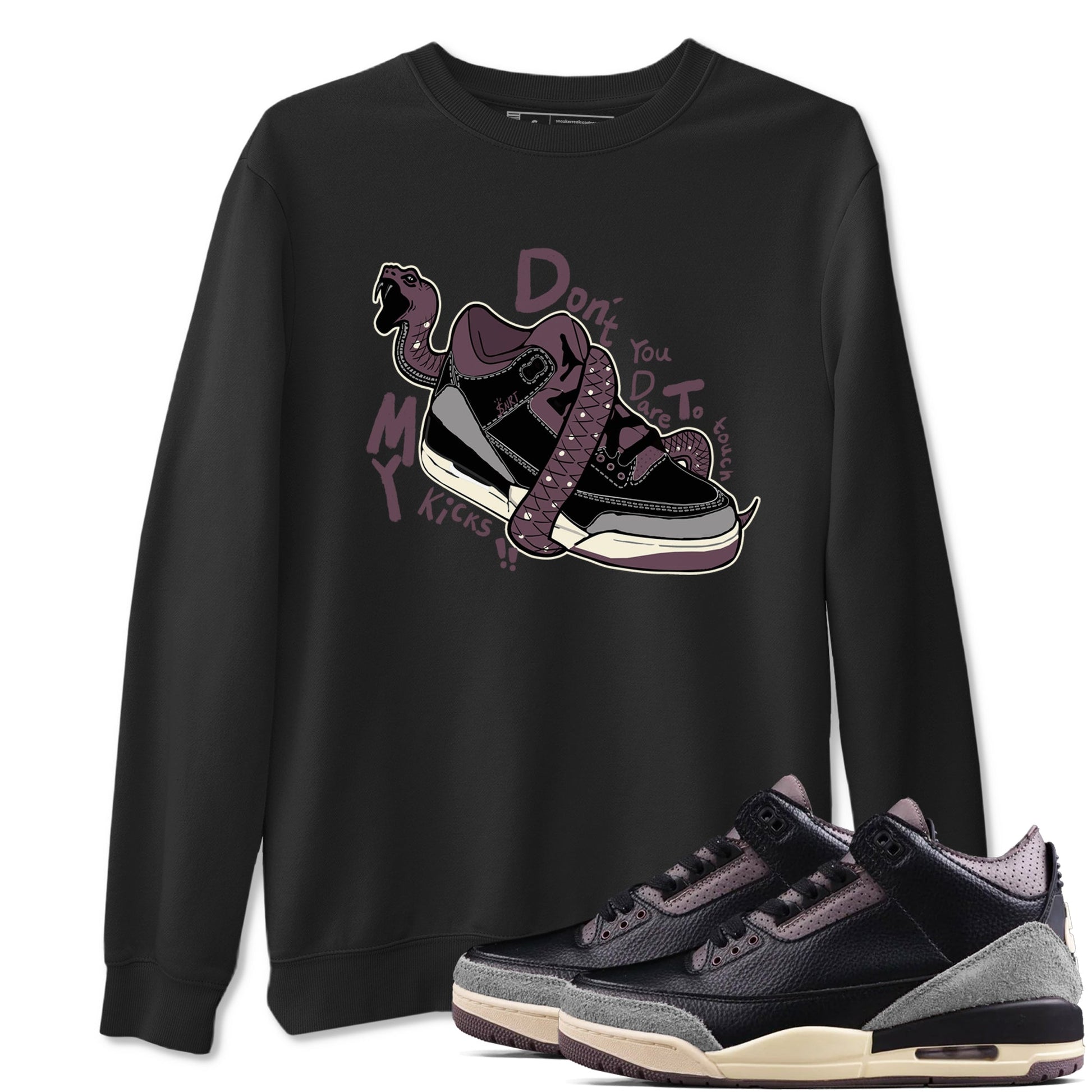 AJ3 A Ma Maniere x Black shirts to match jordans Don't Touch My Kicks sneaker match tees A Ma Maniere x Air Jordan 3 “Black” SNRT Sneaker Tees streetwear brand Black 1 unisex cotton tee