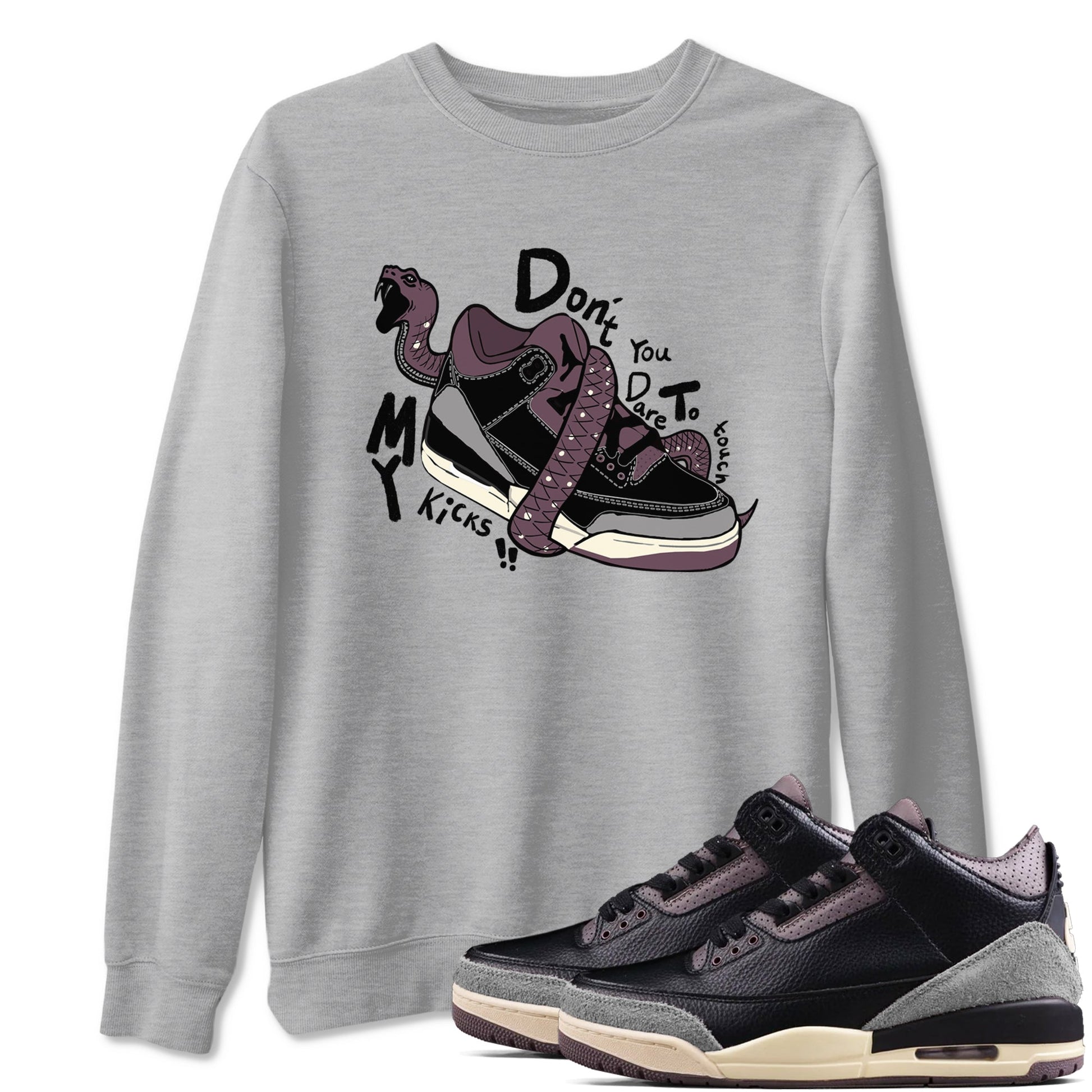 AJ3 A Ma Maniere x Black shirts to match jordans Don't Touch My Kicks sneaker match tees A Ma Maniere x Air Jordan 3 “Black” SNRT Sneaker Tees streetwear brand Heather Grey 1 unisex cotton tee