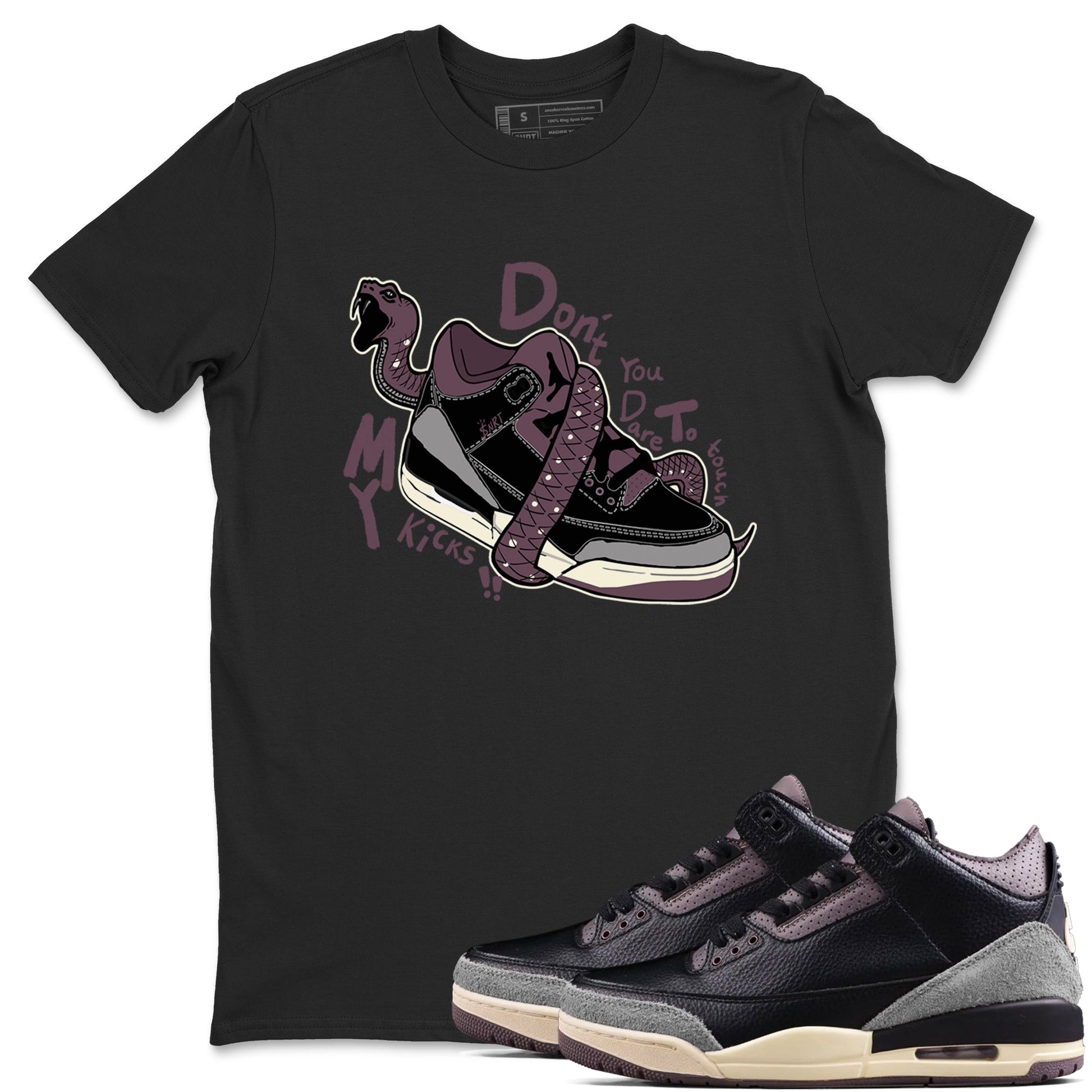 AJ3 A Ma Maniere x Black shirts to match jordans Don't Touch My Kicks sneaker match tees A Ma Maniere x Air Jordan 3 “Black” SNRT Sneaker Tees streetwear brand Black 1 unisex cotton tee