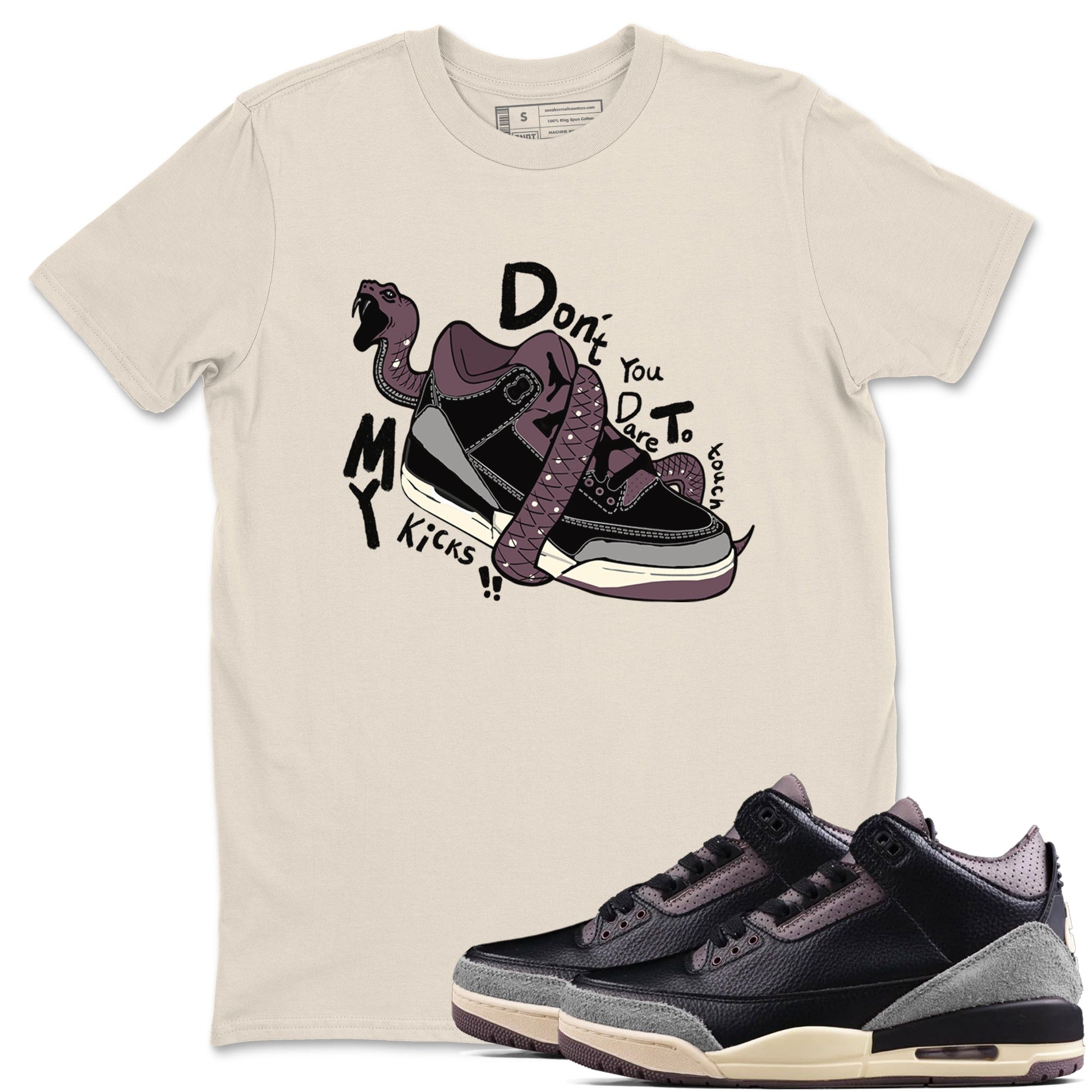 AJ3 A Ma Maniere x Black shirts to match jordans Don't Touch My Kicks sneaker match tees A Ma Maniere x Air Jordan 3 “Black” SNRT Sneaker Tees streetwear brand Natural 1 unisex cotton tee