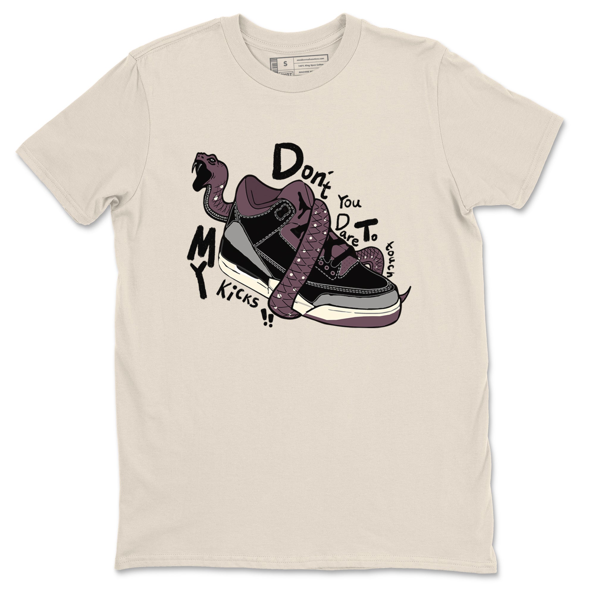 AJ3 A Ma Maniere x Black shirts to match jordans Don't Touch My Kicks sneaker match tees A Ma Maniere x Air Jordan 3 “Black” SNRT Sneaker Tees streetwear brand Natural 2 unisex cotton tee
