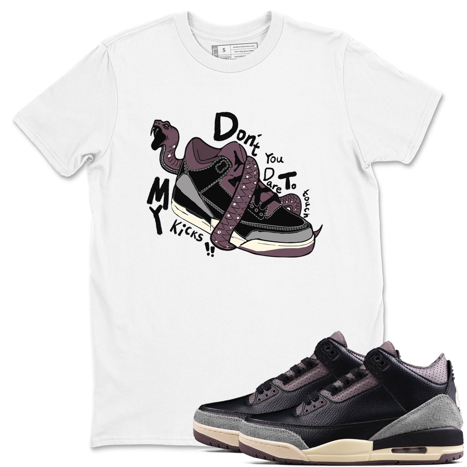 AJ3 A Ma Maniere x Black shirts to match jordans Don't Touch My Kicks sneaker match tees A Ma Maniere x Air Jordan 3 “Black” SNRT Sneaker Tees streetwear brand White 1 unisex cotton tee