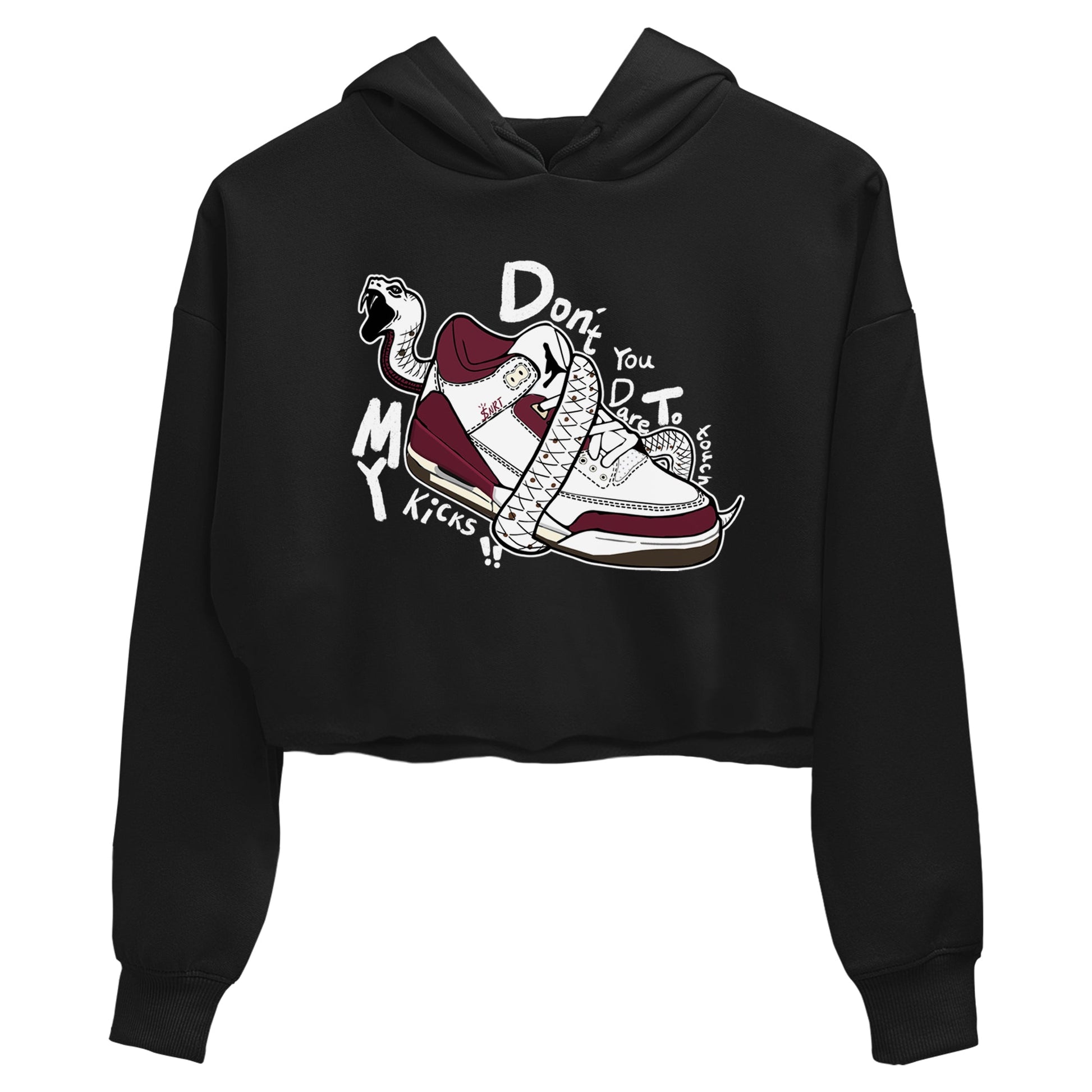 3s A Ma Maniere x Burgundy Crush shirts to match jordans Don't Touch My Kicks sneaker match teesA Ma Maniére x Air Jordan 3 "Burgundy Crush" SNRT Sneaker Tees streetwear brand Black 2 crop tee