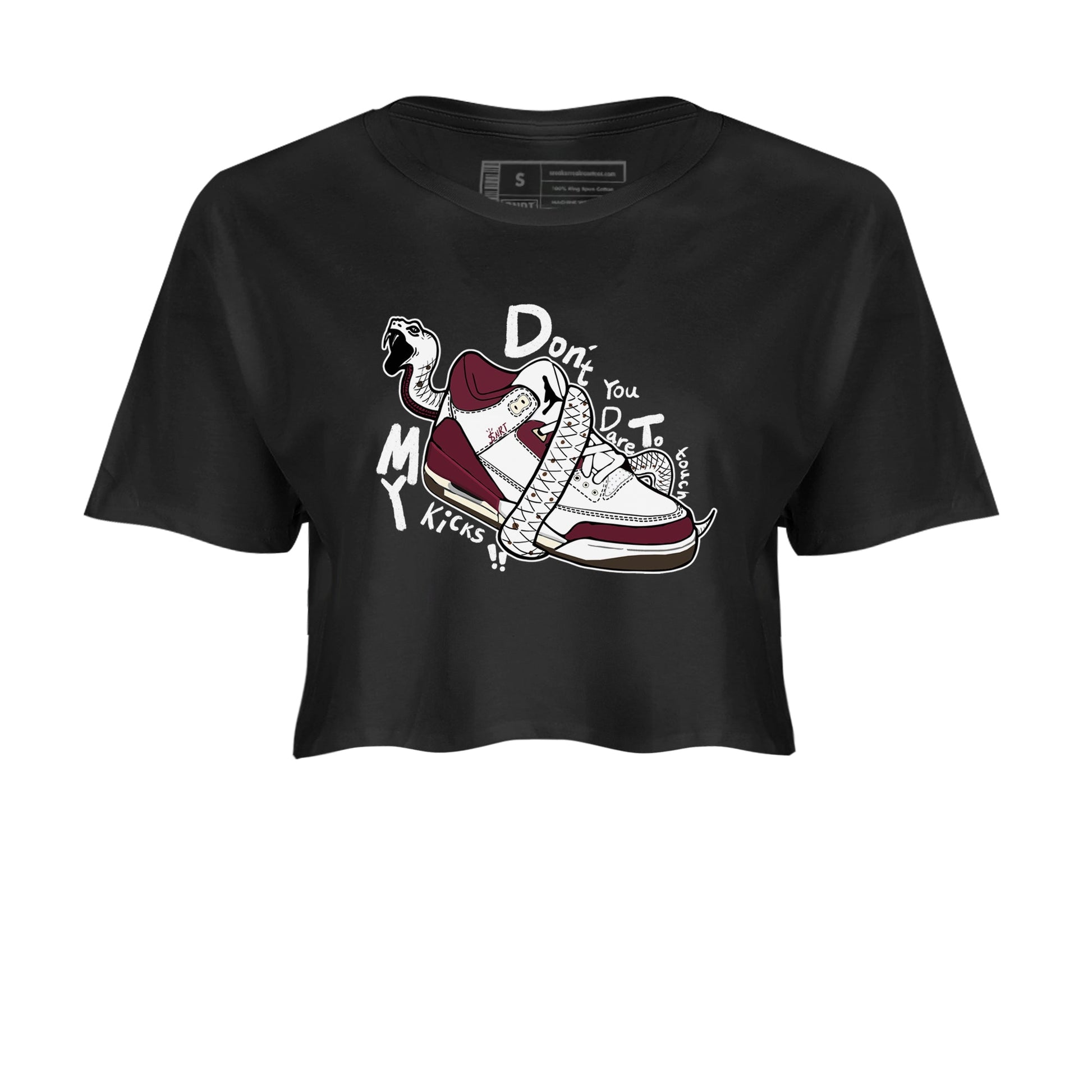 3s A Ma Maniere x Burgundy Crush shirts to match jordans Don't Touch My Kicks sneaker match teesA Ma Maniére x Air Jordan 3 "Burgundy Crush" SNRT Sneaker Tees streetwear brand Black 2 crop tee
