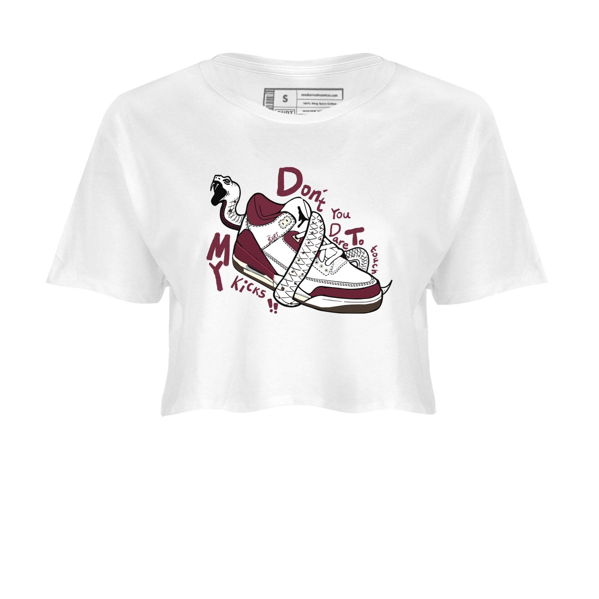 3s A Ma Maniere x Burgundy Crush shirts to match jordans Don't Touch My Kicks sneaker match teesA Ma Maniére x Air Jordan 3 "Burgundy Crush" SNRT Sneaker Tees streetwear brand White 2 crop tee