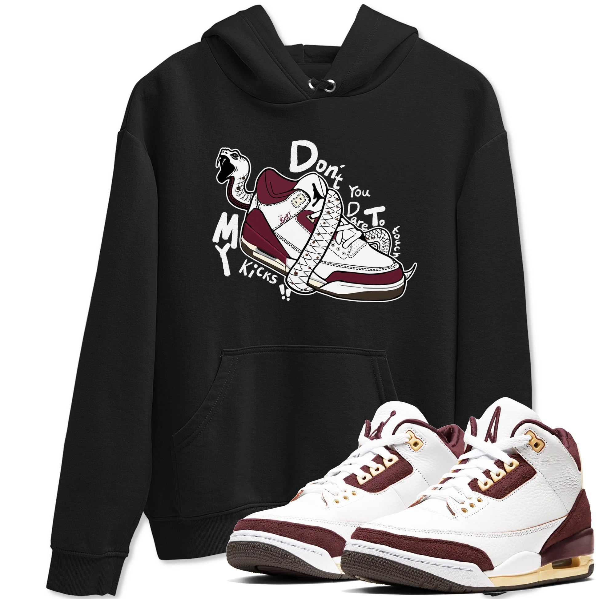 3s A Ma Maniere x Burgundy Crush shirts to match jordans Don't Touch My Kicks sneaker match teesA Ma Maniére x Air Jordan 3 "Burgundy Crush" SNRT Sneaker Tees streetwear brand Black 1 unisex cotton tee