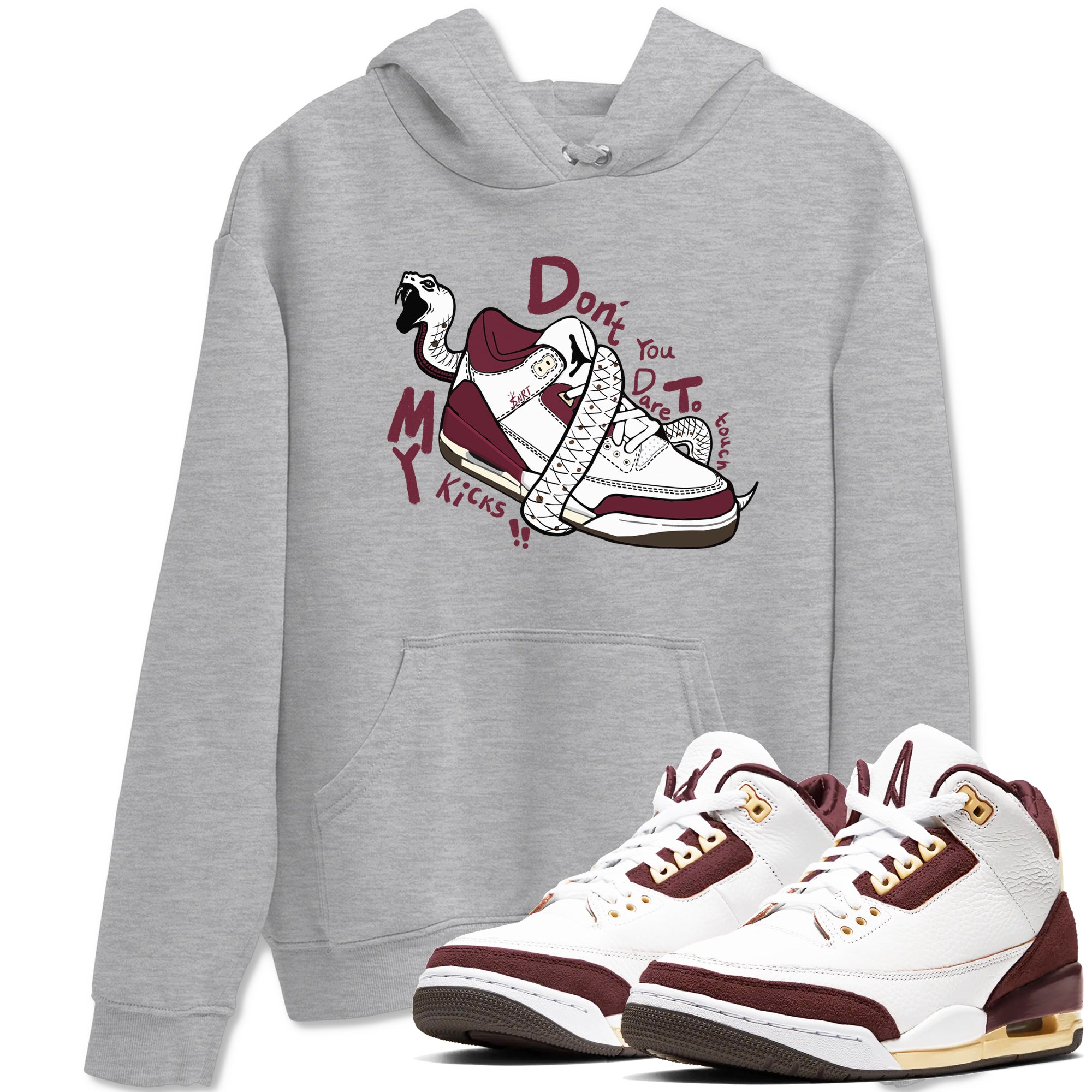 3s A Ma Maniere x Burgundy Crush shirts to match jordans Don't Touch My Kicks sneaker match teesA Ma Maniére x Air Jordan 3 "Burgundy Crush" SNRT Sneaker Tees streetwear brand Heather Grey 1 unisex cotton tee