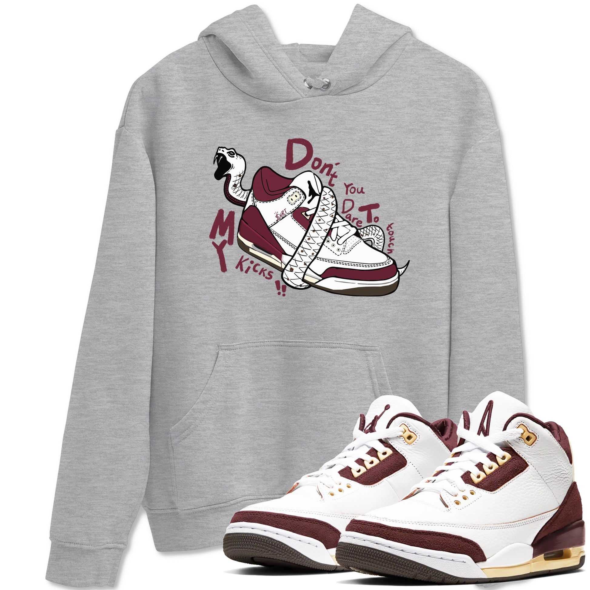 3s A Ma Maniere x Burgundy Crush shirts to match jordans Don't Touch My Kicks sneaker match teesA Ma Maniére x Air Jordan 3 "Burgundy Crush" SNRT Sneaker Tees streetwear brand Heather Grey 1 unisex cotton tee