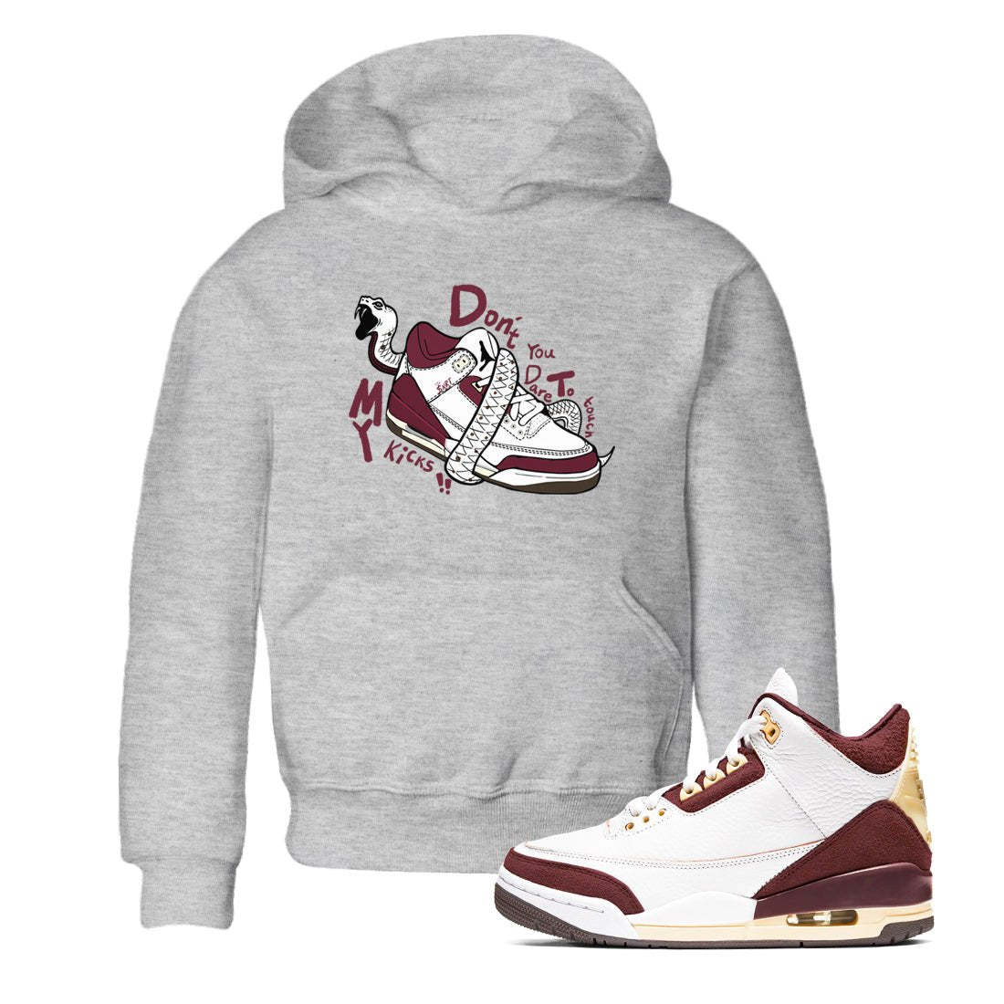 3s A Ma Maniere x Burgundy Crush shirts to match jordans Don't Touch My Kicks sneaker match teesA Ma Maniére x Air Jordan 3 "Burgundy Crush" SNRT Sneaker Tees streetwear brand Baby and Youth Heather Grey 1 cotton tee