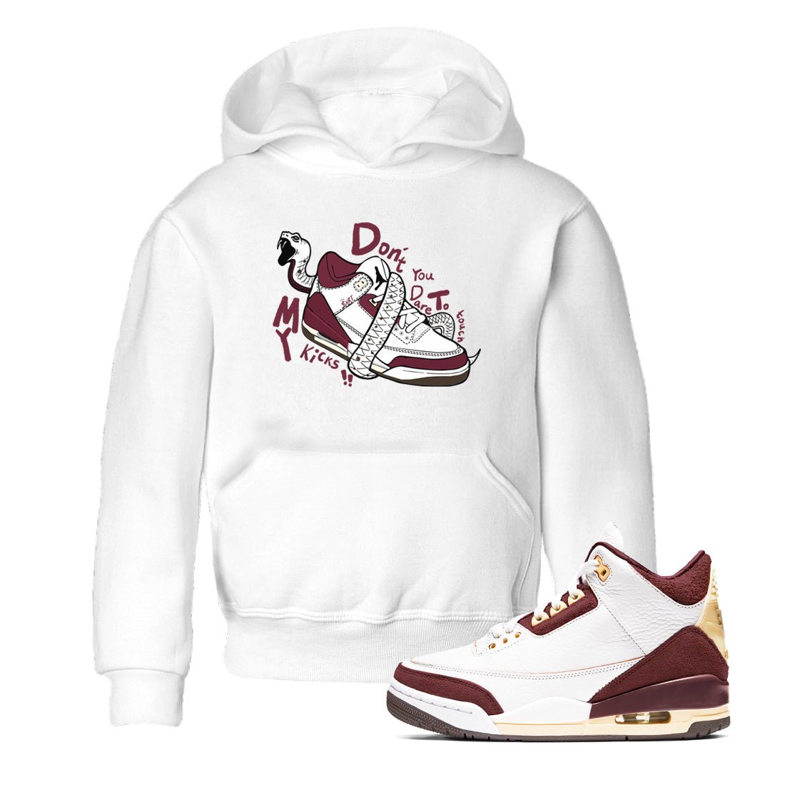 3s A Ma Maniere x Burgundy Crush shirts to match jordans Don't Touch My Kicks sneaker match teesA Ma Maniére x Air Jordan 3 "Burgundy Crush" SNRT Sneaker Tees streetwear brand Baby and Youth White 1 cotton tee