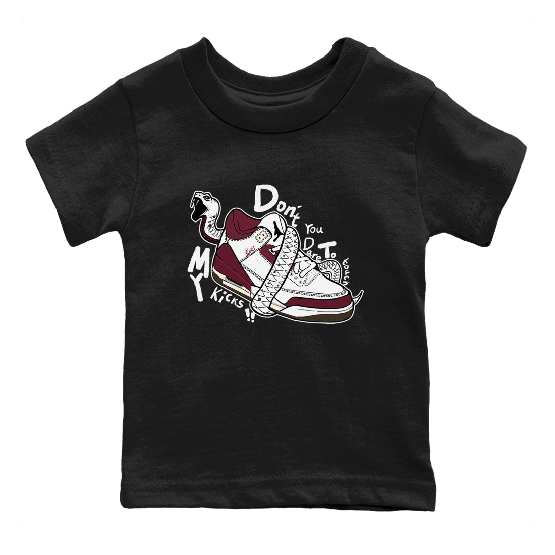 3s A Ma Maniere x Burgundy Crush shirts to match jordans Don't Touch My Kicks sneaker match teesA Ma Maniére x Air Jordan 3 "Burgundy Crush" SNRT Sneaker Tees streetwear brand Baby and Youth Black 2 cotton tee
