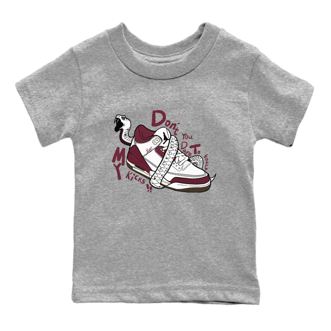 3s A Ma Maniere x Burgundy Crush shirts to match jordans Don't Touch My Kicks sneaker match teesA Ma Maniére x Air Jordan 3 "Burgundy Crush" SNRT Sneaker Tees streetwear brand Baby and Youth Heather Grey 2 cotton tee