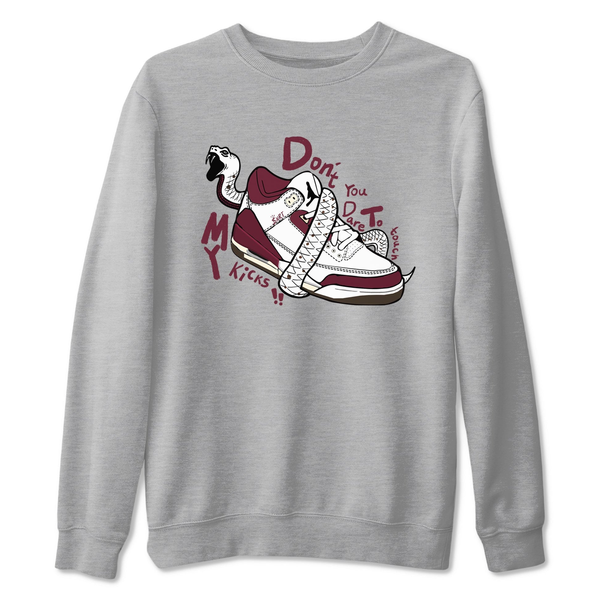 3s A Ma Maniere x Burgundy Crush shirts to match jordans Don't Touch My Kicks sneaker match teesA Ma Maniére x Air Jordan 3 "Burgundy Crush" SNRT Sneaker Tees streetwear brand Heather Grey 2 unisex cotton tee