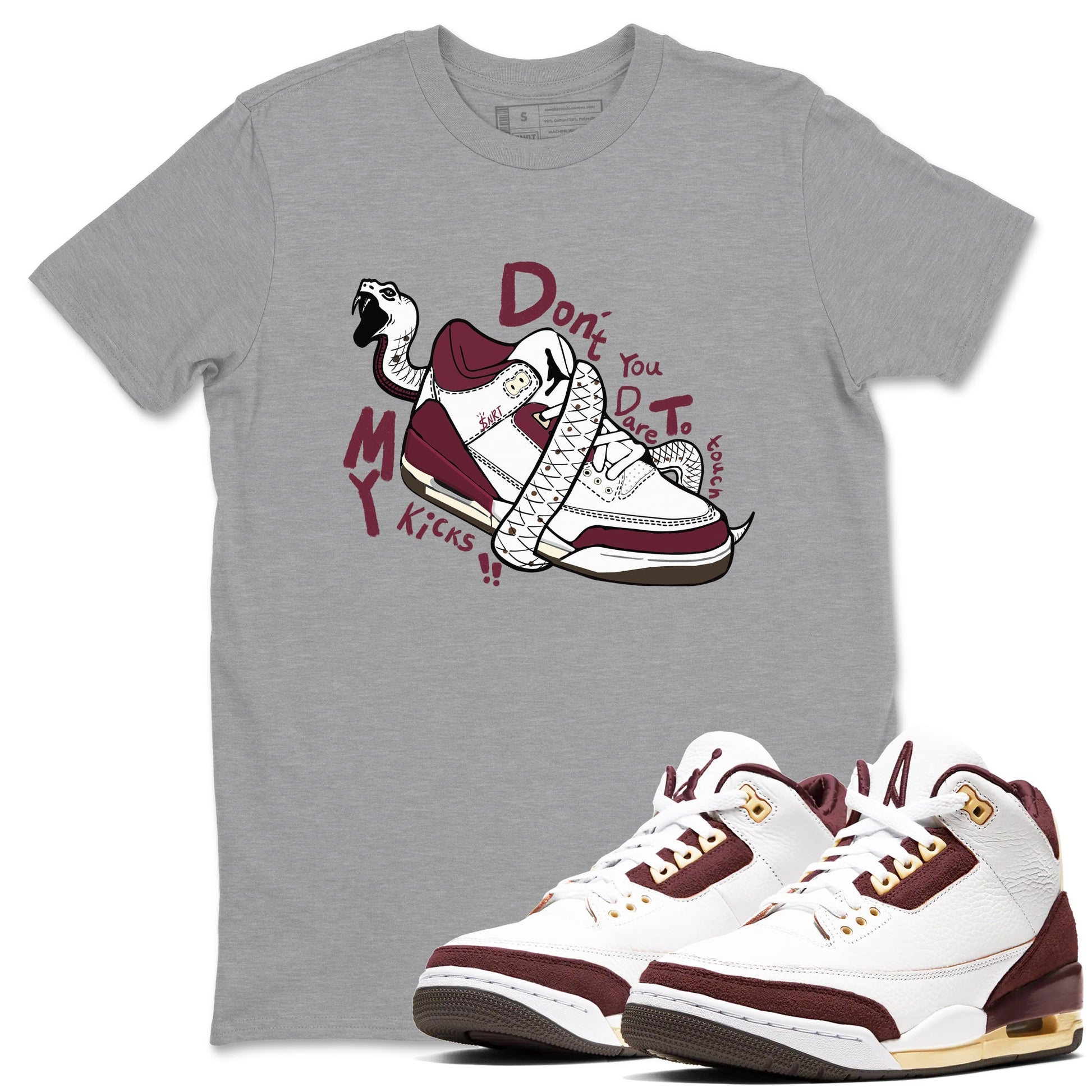 3s A Ma Maniere x Burgundy Crush shirts to match jordans Don't Touch My Kicks sneaker match teesA Ma Maniére x Air Jordan 3 "Burgundy Crush" SNRT Sneaker Tees streetwear brand Heather Grey 1 unisex cotton tee