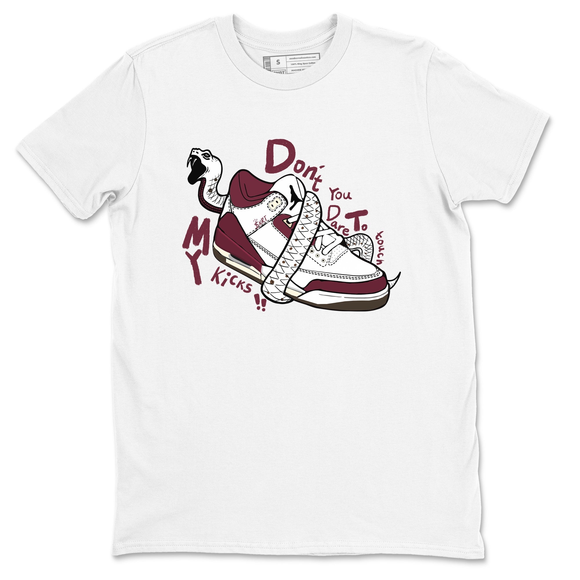 3s A Ma Maniere x Burgundy Crush shirts to match jordans Don't Touch My Kicks sneaker match teesA Ma Maniére x Air Jordan 3 "Burgundy Crush" SNRT Sneaker Tees streetwear brand White 2 unisex cotton tee