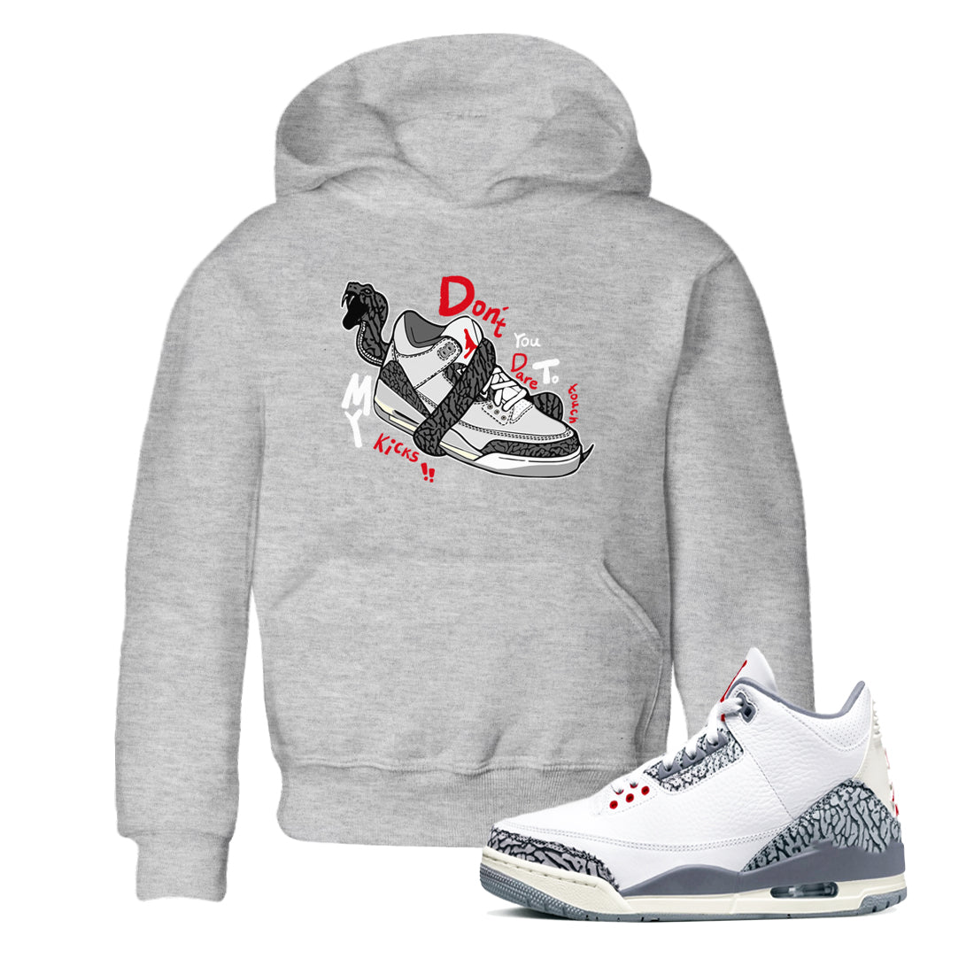3s Cement Grey shirts to match jordans Don't Touch My Kicks sneaker match tees Air Jordan 3 Cement Grey SNRT Sneaker Release Tees Youth Baby Heather Grey 1 crew neck shirts