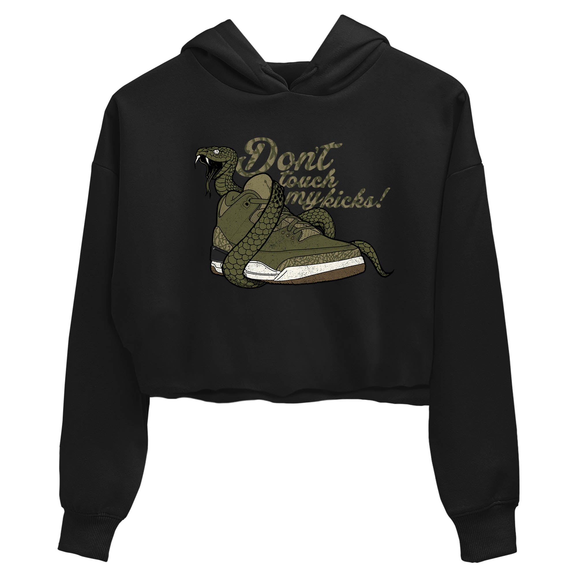 Sneaker Threads – Sneaker Tees To Match Air Jordan 3 Medium Olive – Don't Touch My Kicks Crop Tee Black 2. Perfect for Jordan releases 2025 colorways.