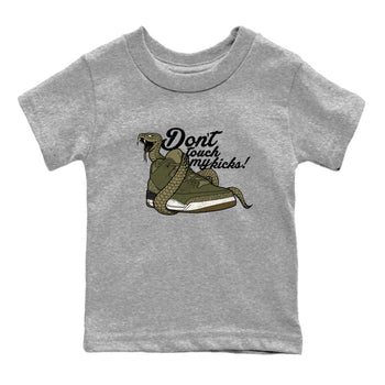 Sneaker Threads – Sneaker Tees To Match Air Jordan 3 Medium Olive – Don't Touch My Kicks Youth Graphic Tee Heather Grey 2. Perfect for Jordan releases 2025 colorways.